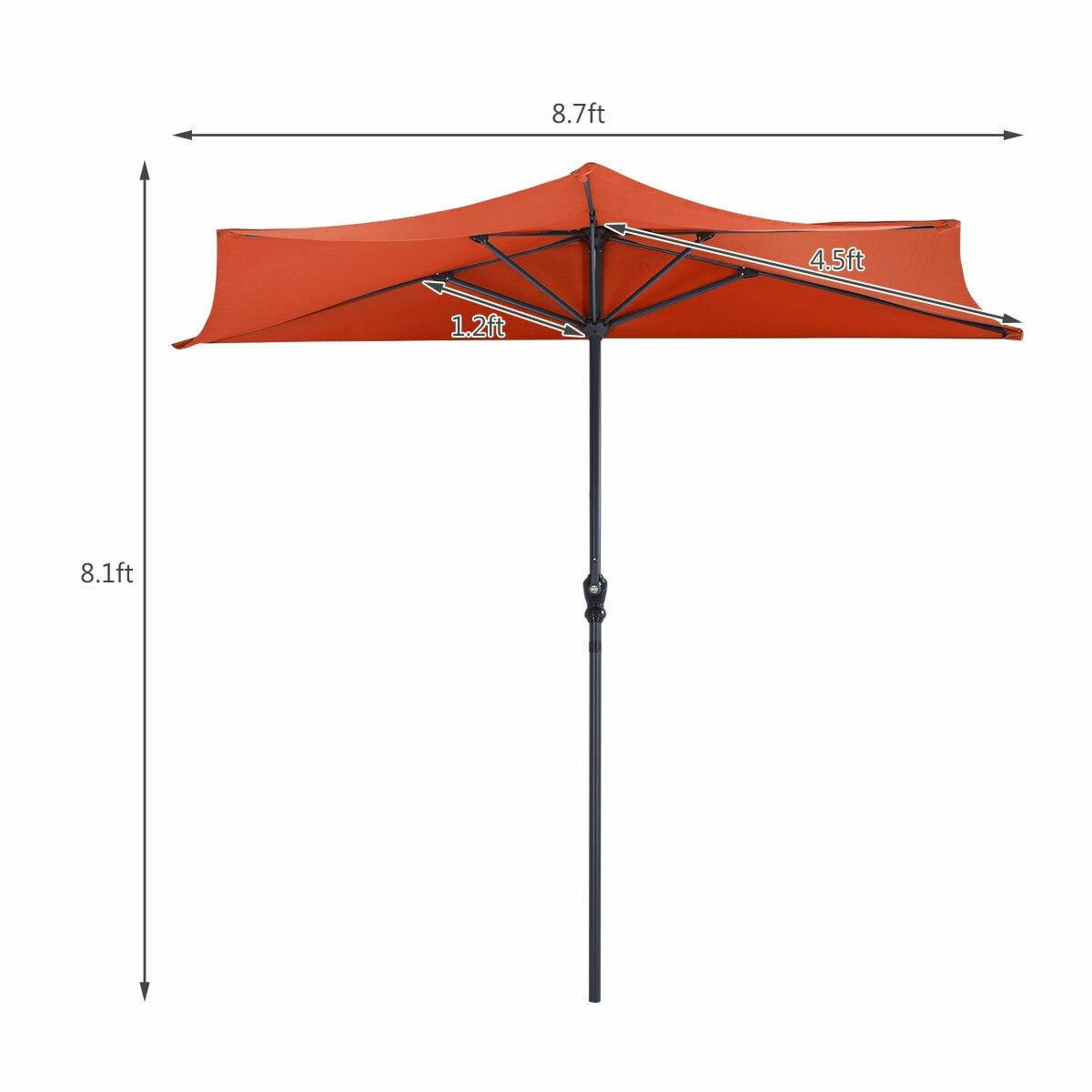 Resenkos 9Ft Patio Bistro Half Round Umbrella -Orange, Patio Offset Umbrella with Easy Tilt Adjustment, Outdoor Hanging Umbrella, Sunshade Umbrella Canopy