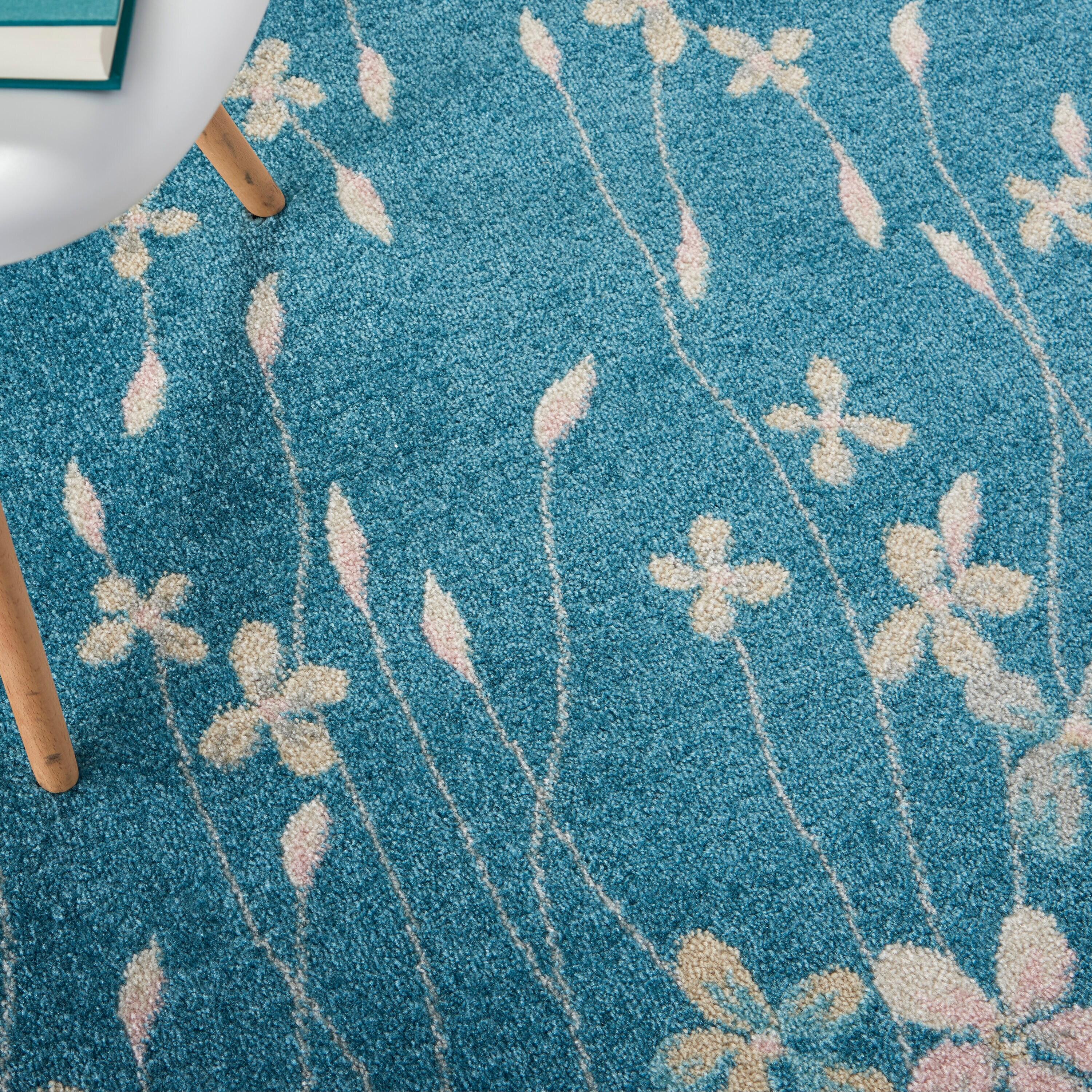 Nourison Tranquil 4' X 6' Turquoise Area Rug Bohemian Botanical Vine and Bloom by Nourison