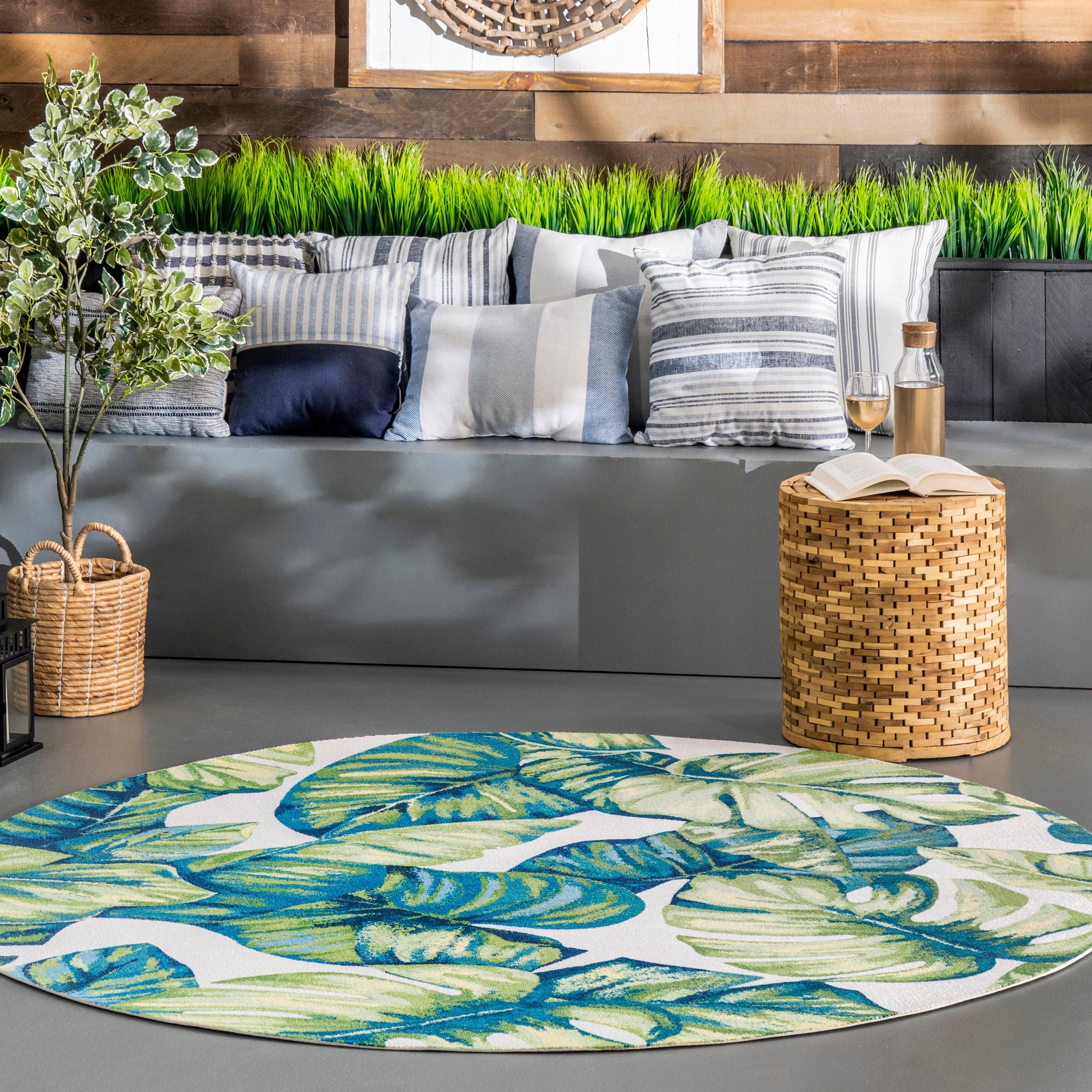 Nuloom Lisa Floral & Paisley 4 Round Indoor/Outdoor Accent Rug for Living Room Patio Deck Front Porch Entryway Kitchen, Green Multicolor/Ivory