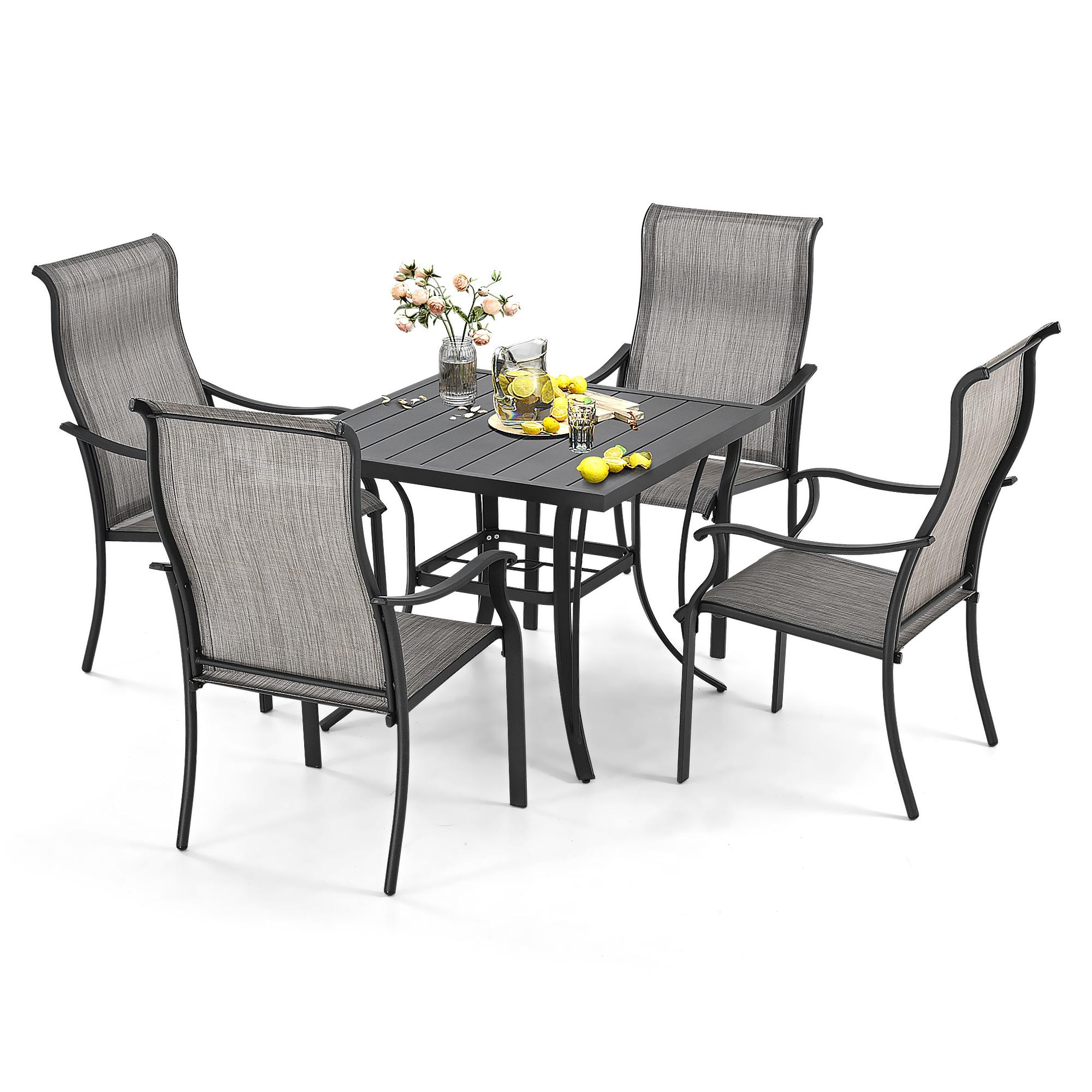 5 -Piece Gray Patio Dining Set Iron Square Table with 4 Gray Stationary Chairs