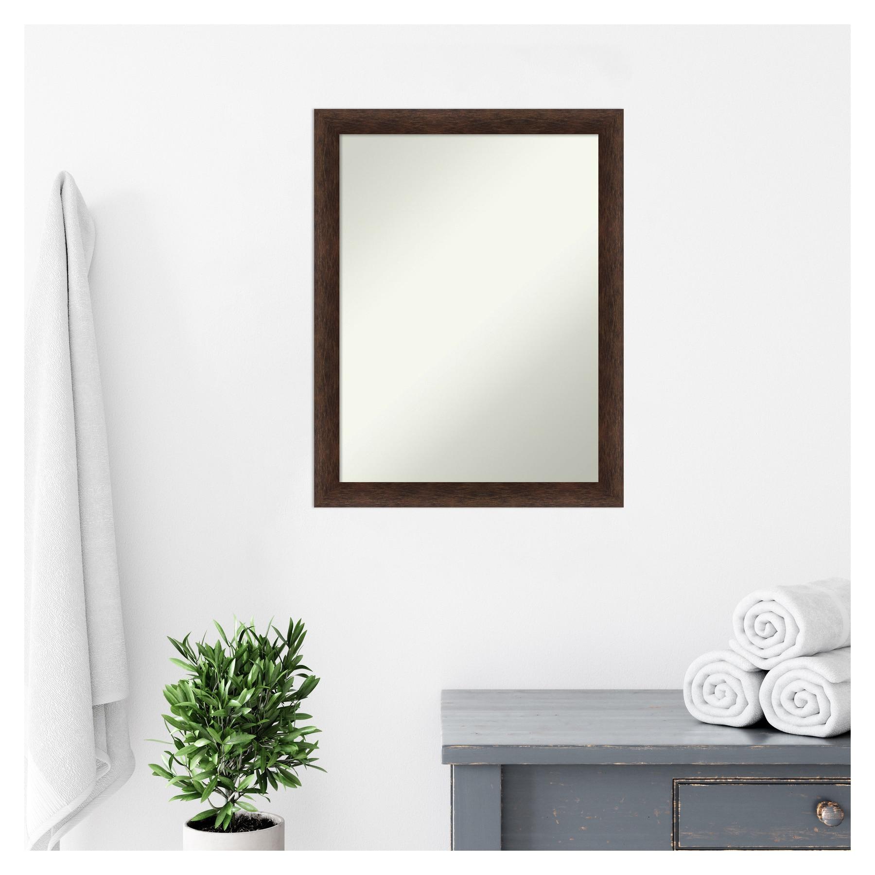 21"x27" Non-Beveled Narrow Wood Bathroom Wall Mirror Warm Walnut - Amanti Art: Modern Rectangular Vanity, Wall Mounted, Includes Hardware