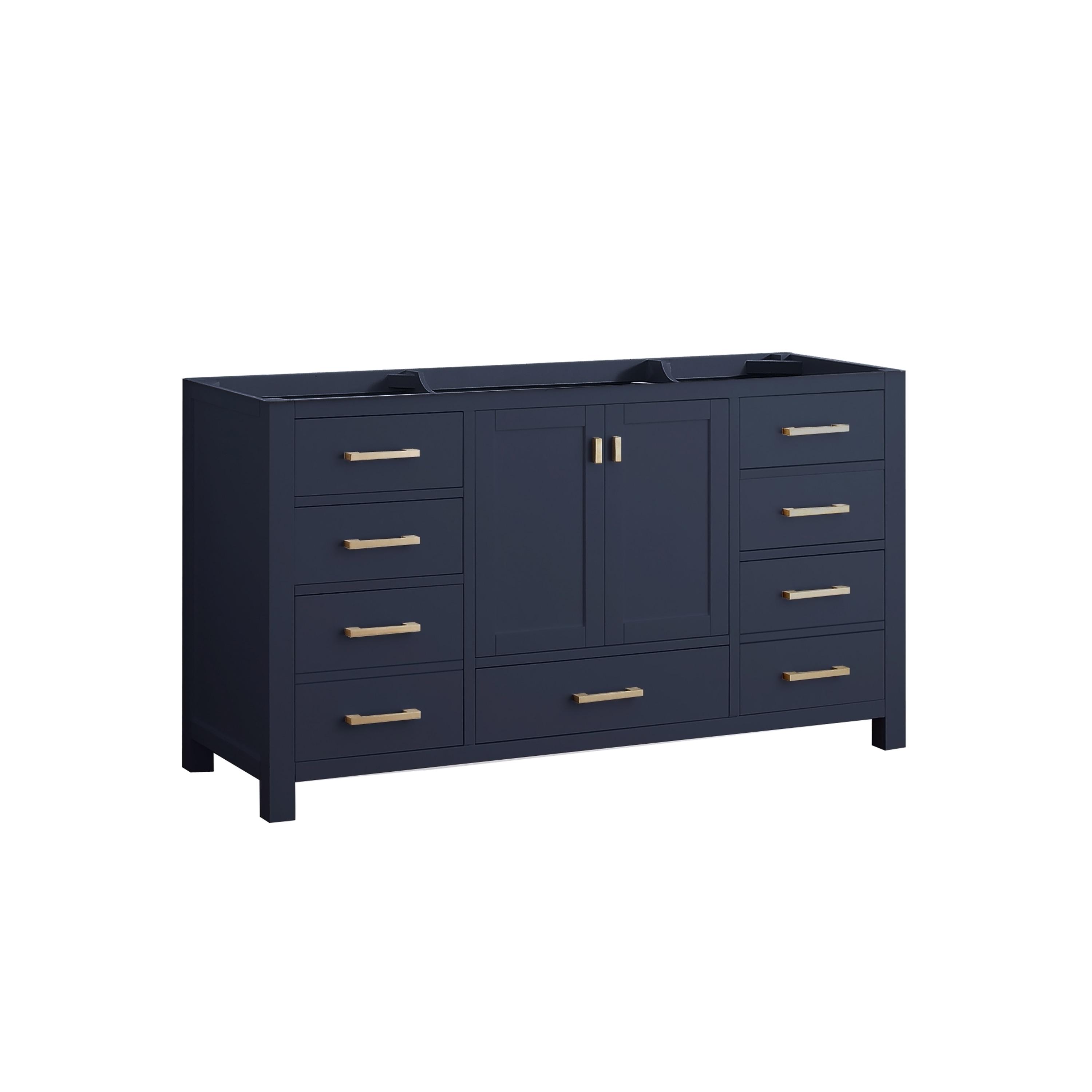 Navy Blue Solid Wood 60" Freestanding Vanity Base