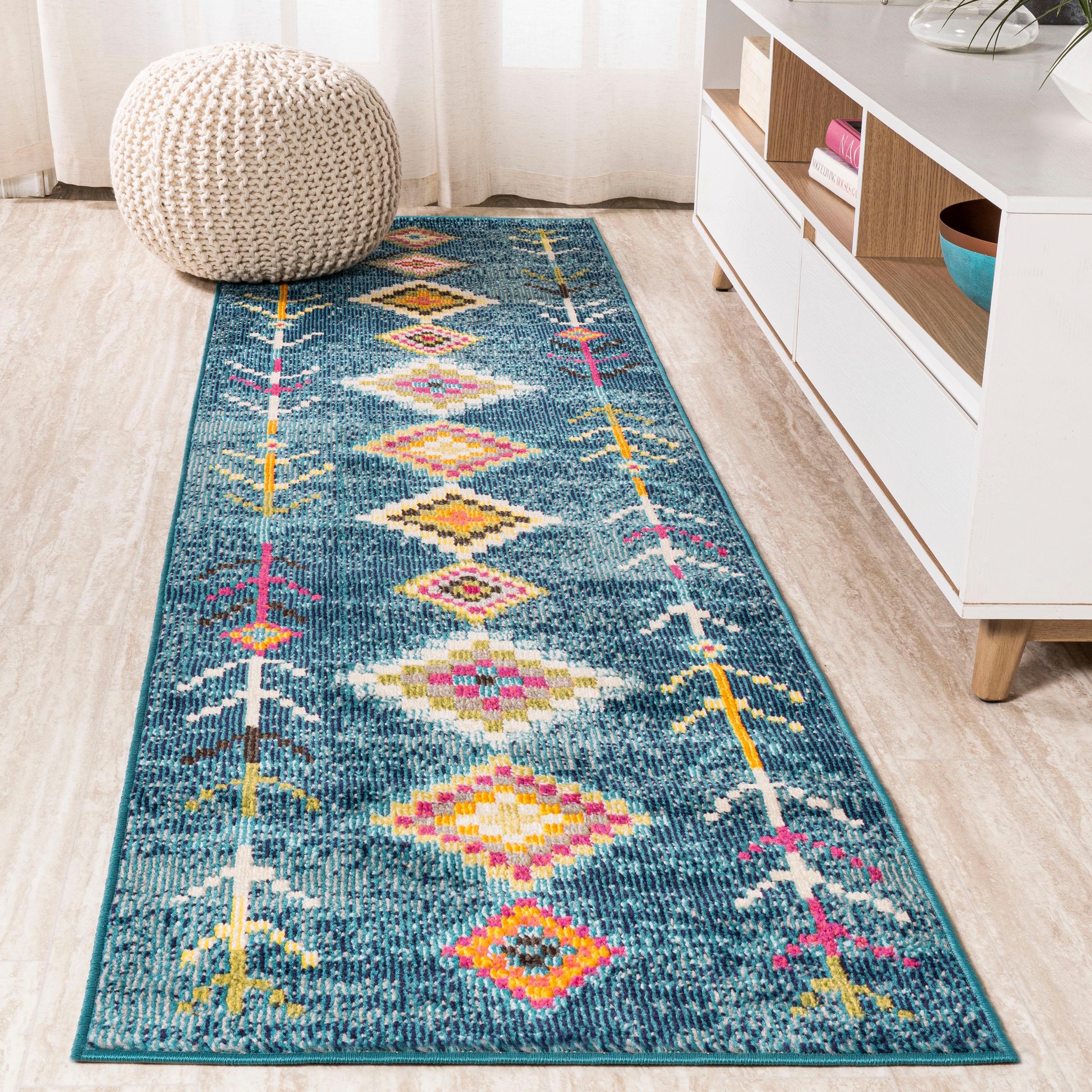 JONATHAN Y Love Geometric Dark Blue/Multi 2 ft. x 8 ft. Runner Rug