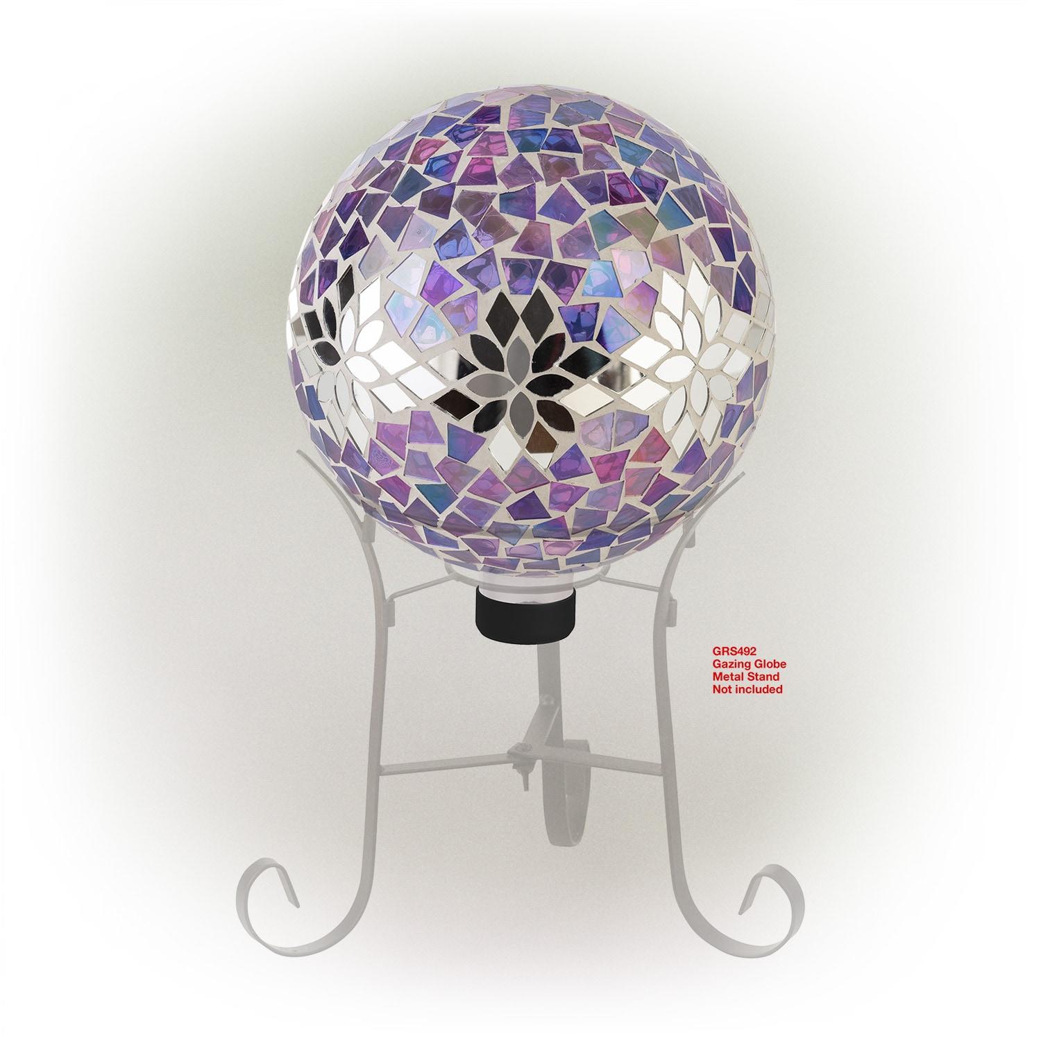 Alpine Corporation 10" Glass Mosaic Floral Gazing Globe, Purple/Silver