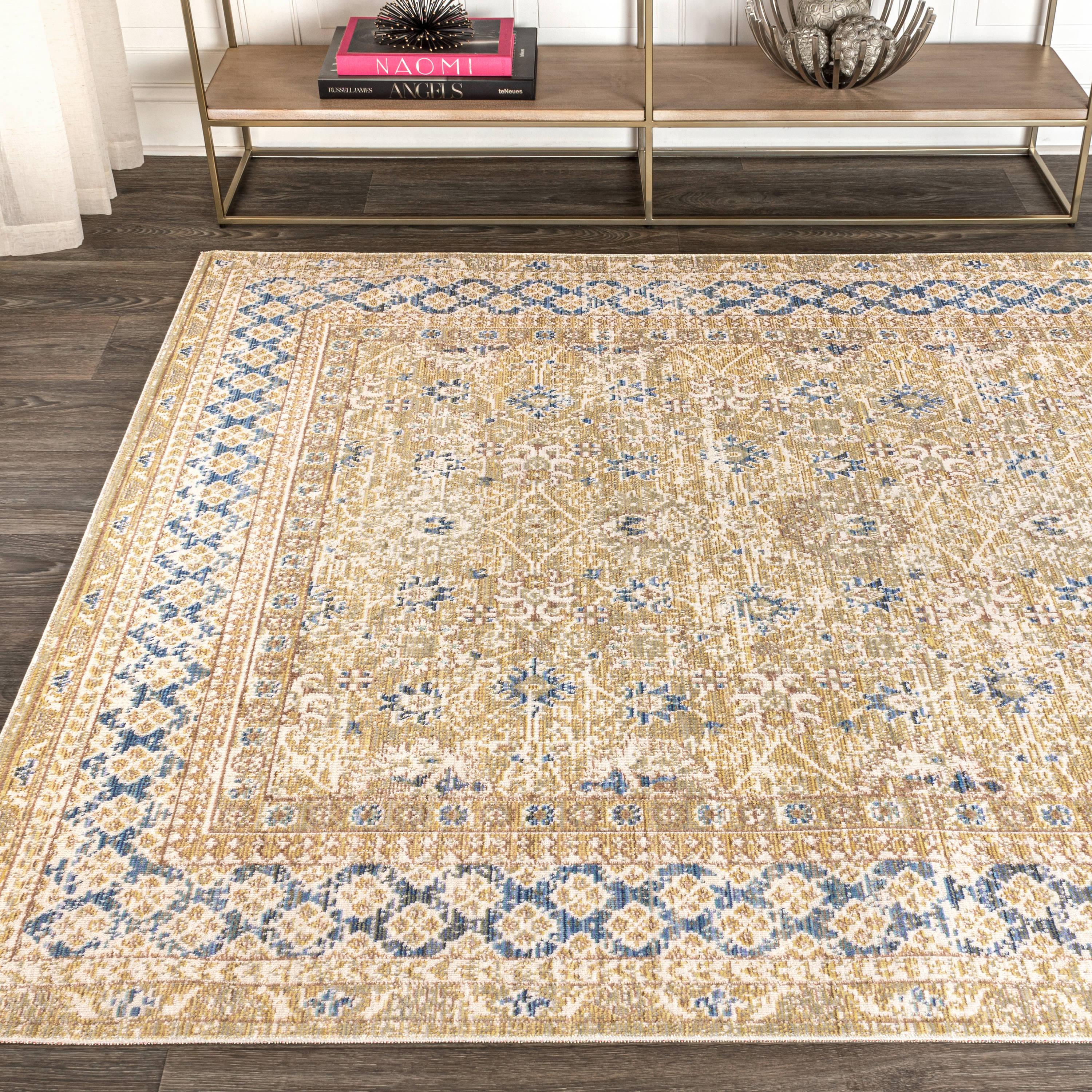 4'x6' Stirling English Country Argyle Area Rug, Blue/Gold - JONATHAN Y