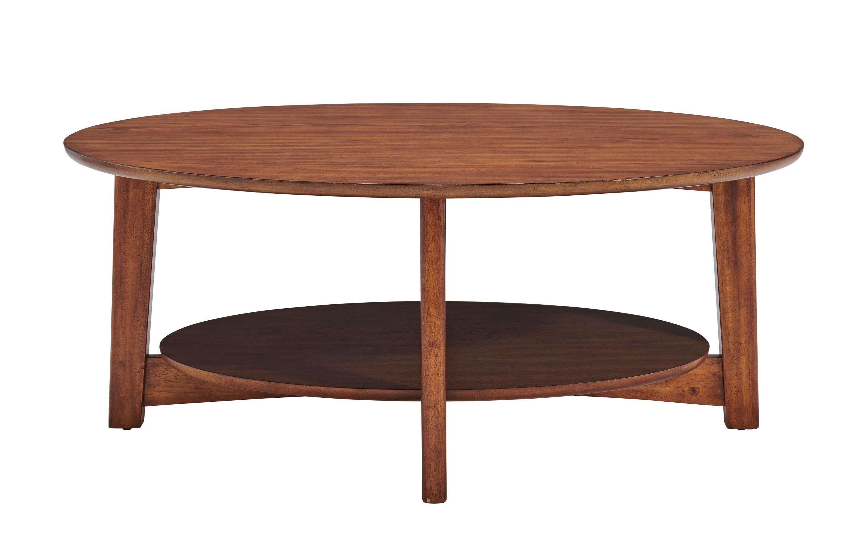 Monterey Oval Mid Century Modern Wood Coffee Table Chestnut: Tapered Legs, Floating Shelf - Alaterre Furniture