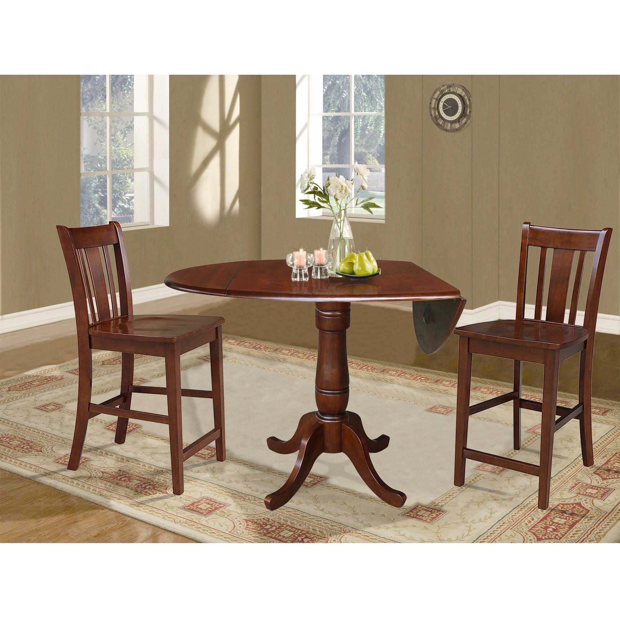 International Concepts 42 inches Round Pedestal Gathering Height Table with Two Counter Height Stools, Espresso