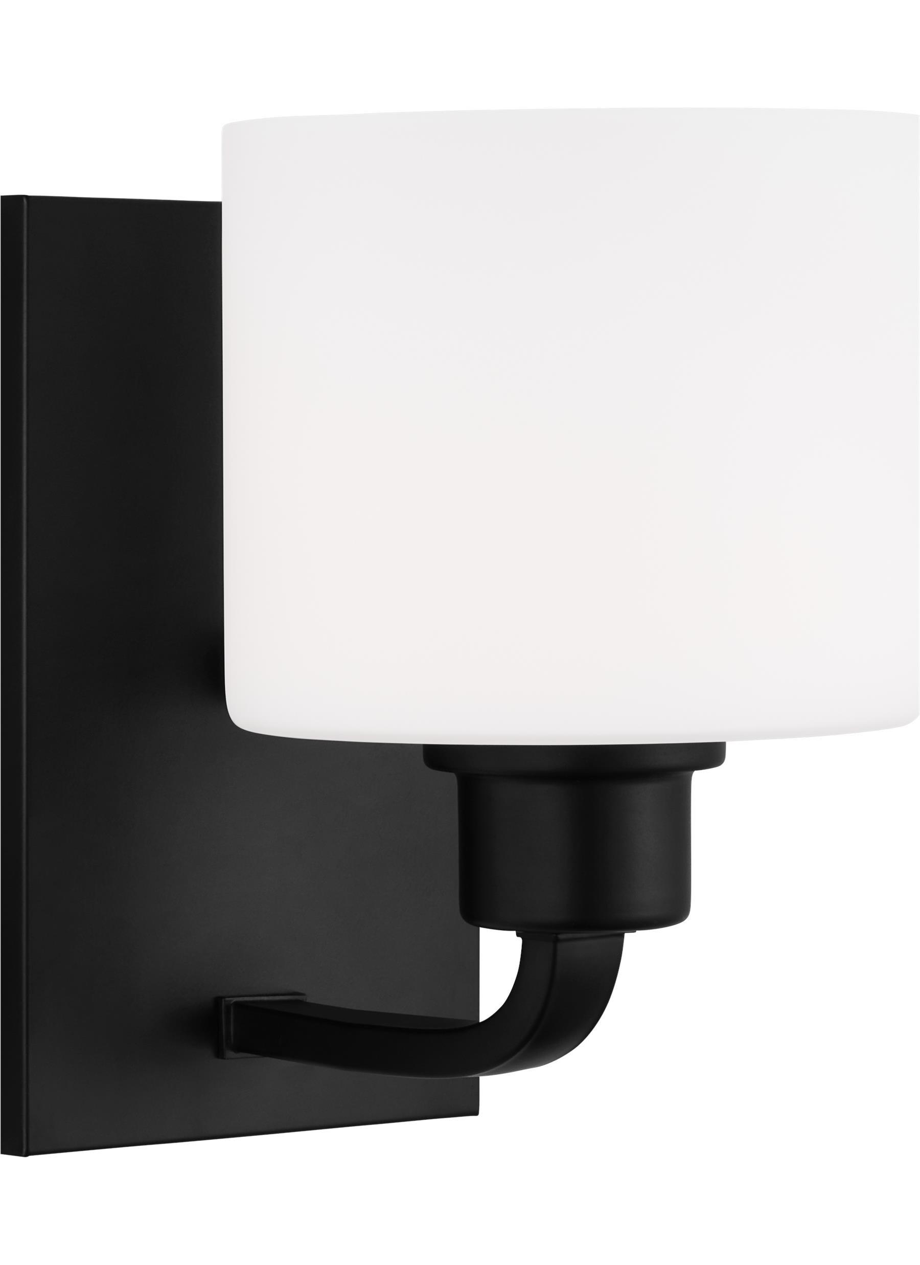 Canfield 5.5 in. 1-Light Midnight Black Minimalist Modern Wall Sconce Bathroom Vanity Light with Etched White Glass