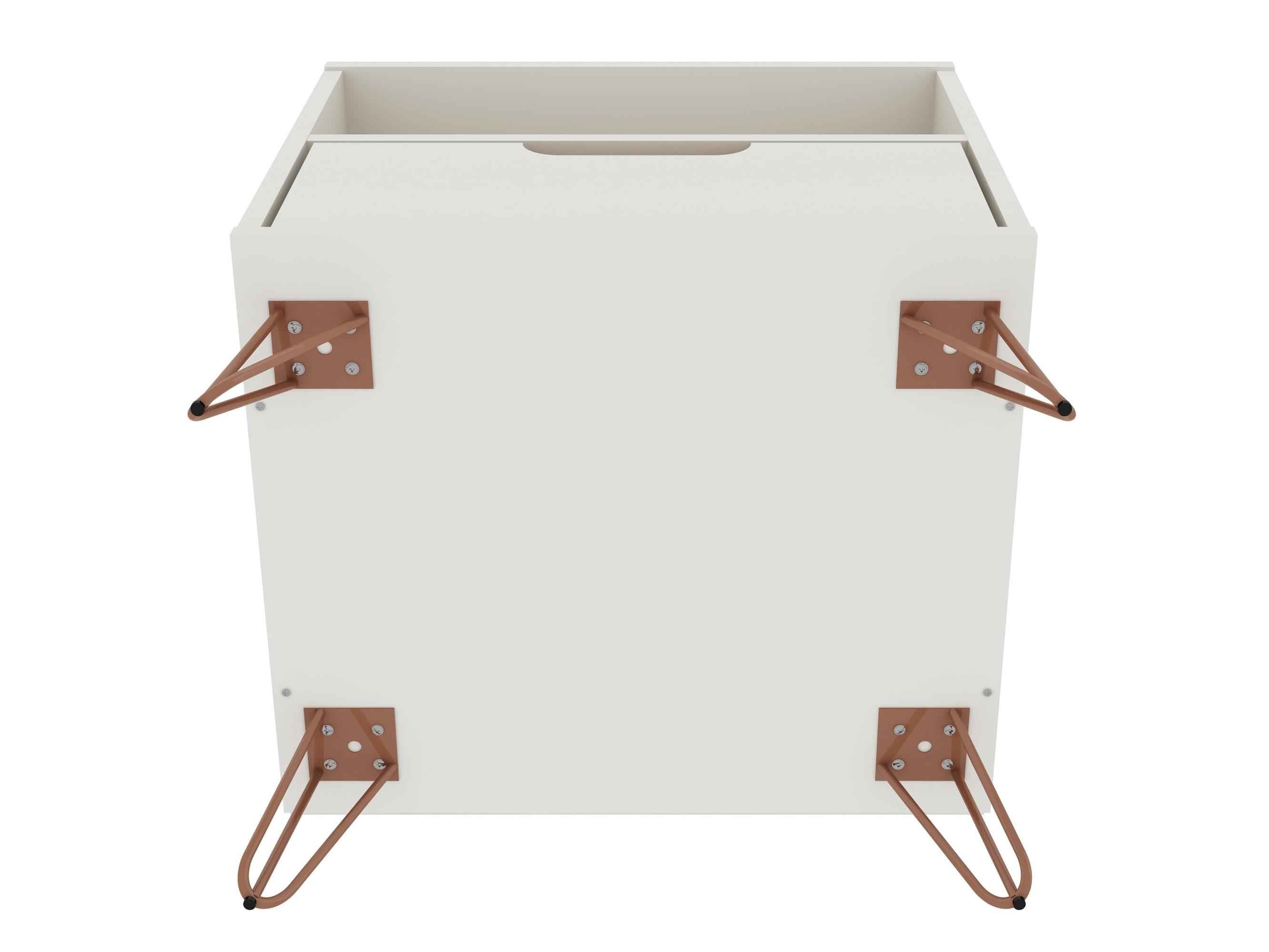 Set of 2 Rockefeller 1 Drawer Nightstands Off White - Manhattan Comfort: Mid-century Design, Metal Legs, Concealed Storage