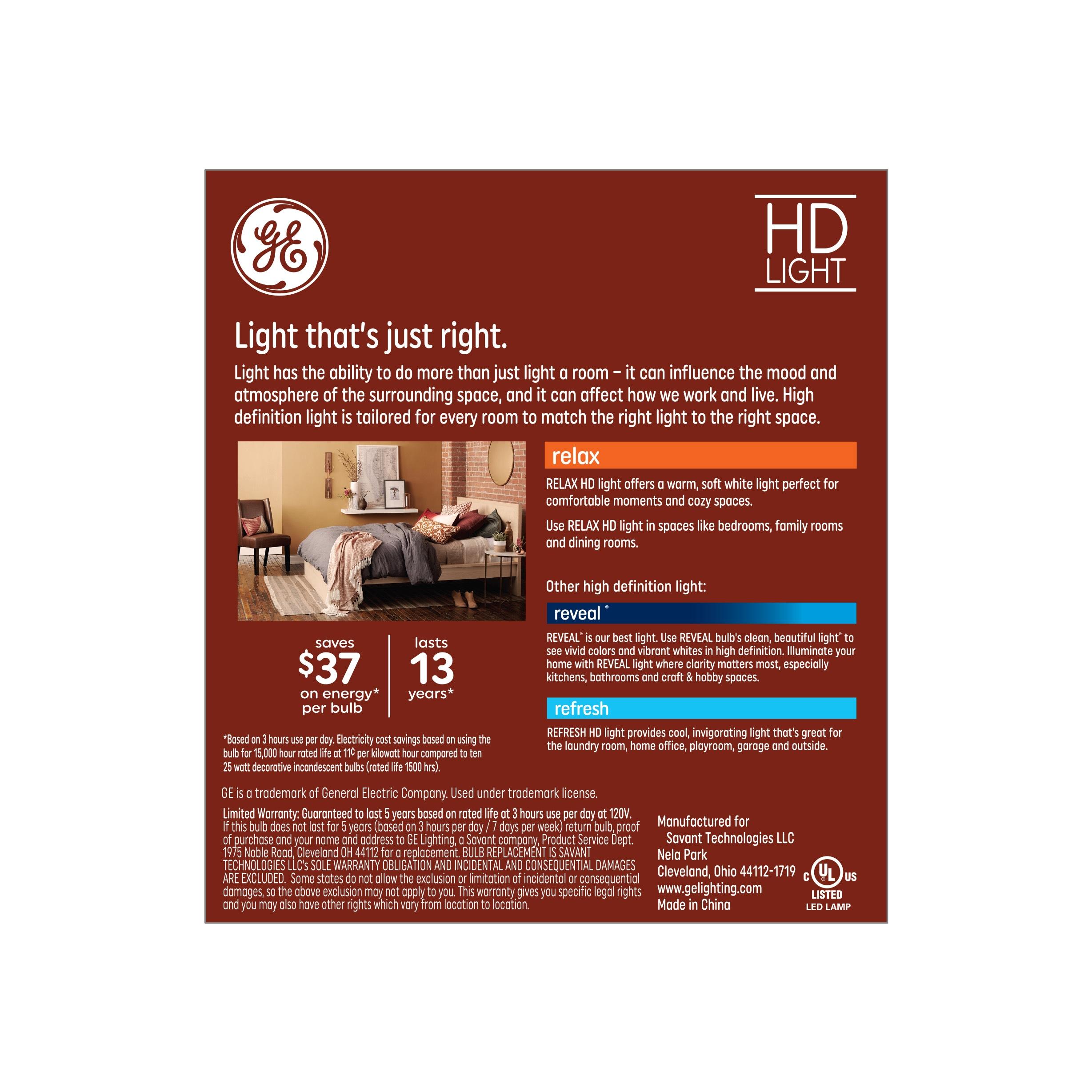GE Relax HD 25 -Watt EQ CAC Soft white Candelabra base (E-12) Dimmable LED Decorative Light Bulb 3 -Pack