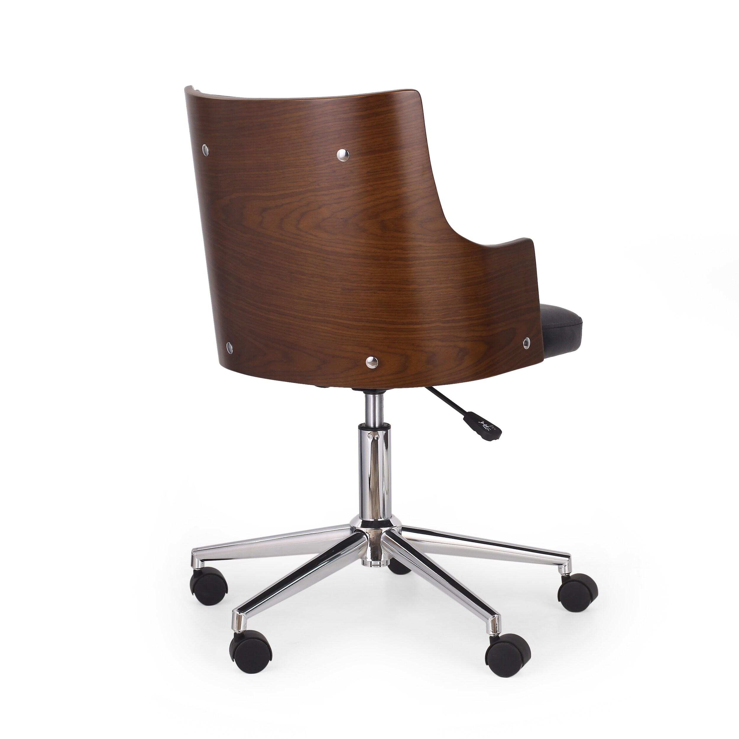 Christopher Knight Home Rhine Mid-Century Modern Upholstered Swivel Office Chair Midnight Black/Walnut: Chrome Base, Ergonomic Design with Casters