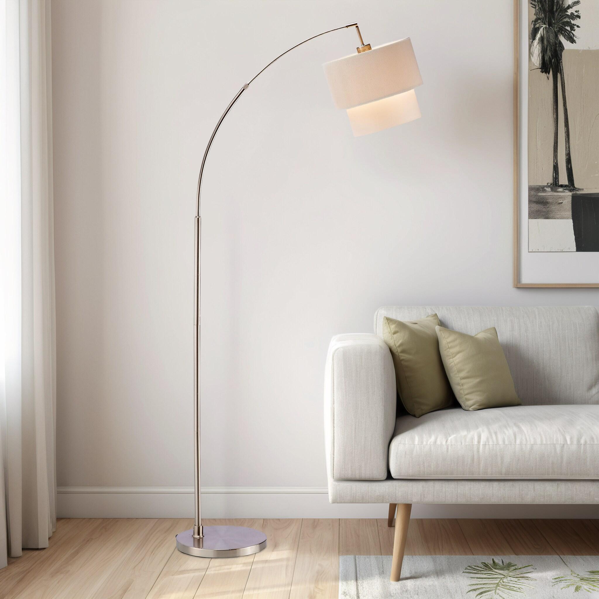 Adesso Home Gala Arc Modern Adjustable Standing Silver Floor Lamp with Shade