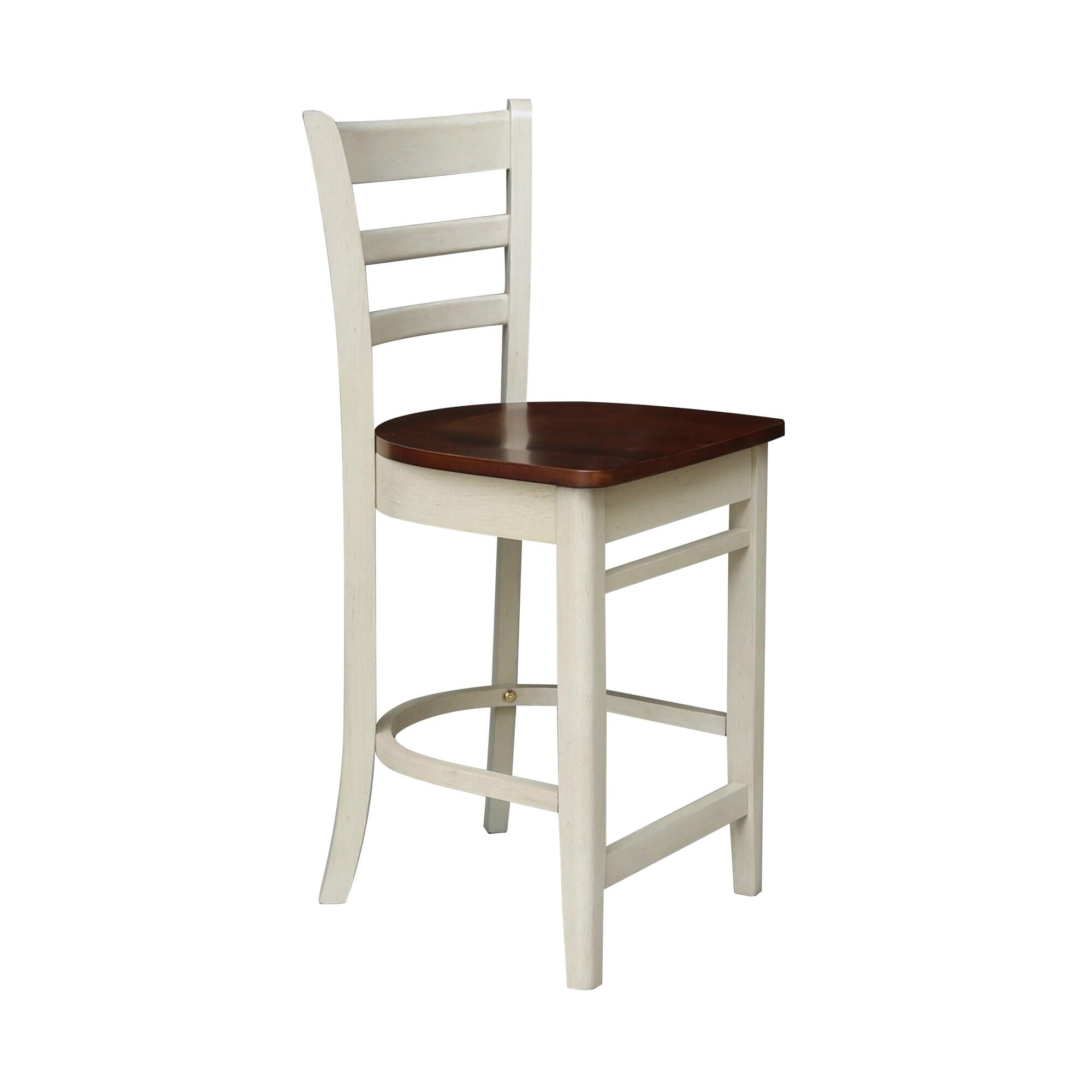 International Concepts 24" Emily Counter Height Barstool Antiqued Almond/Espresso: Hardwood Frame, Ladder-Back Design