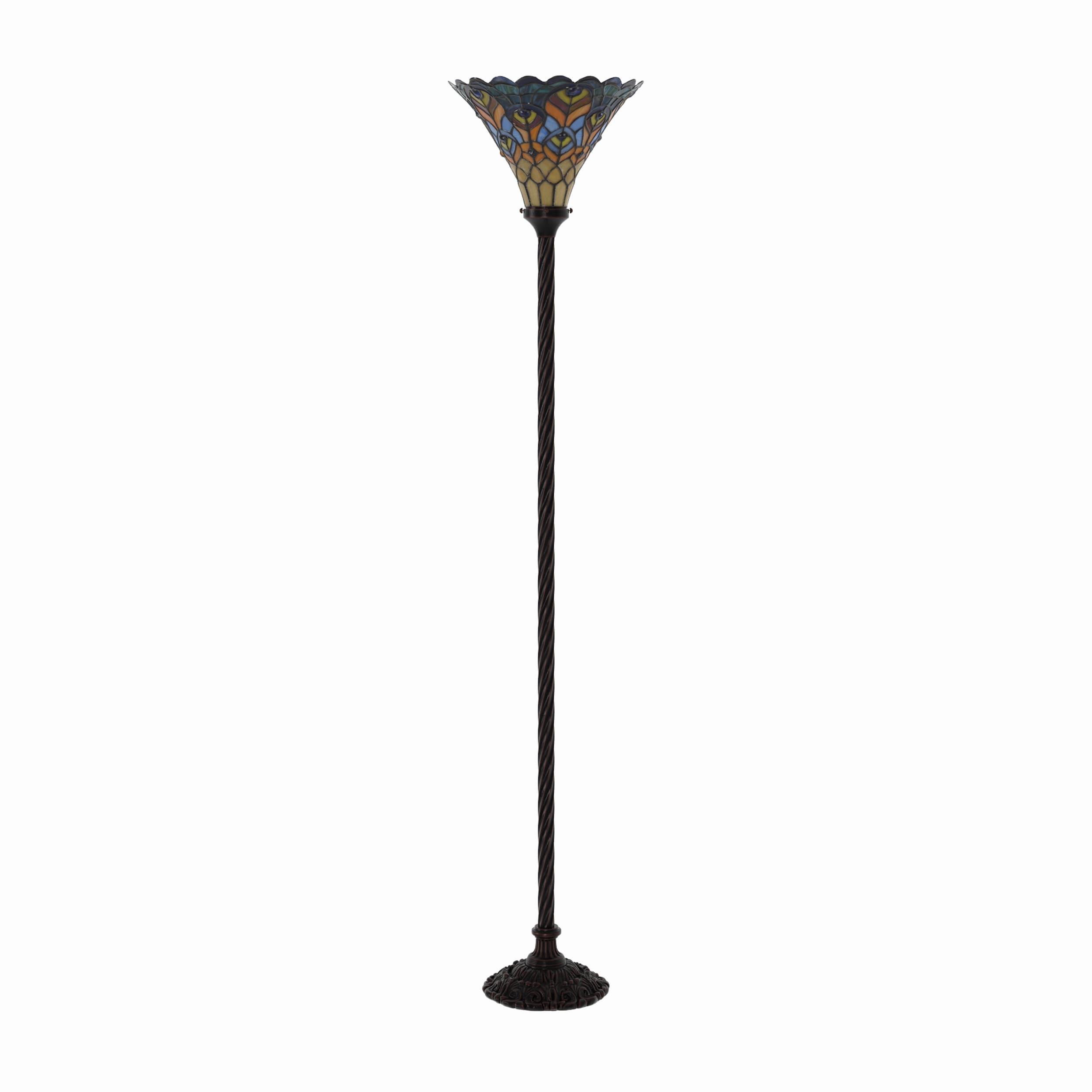 JONATHAN Y JYL8006A Peacock Tiffany-Style 70" Torchiere LED Floor Lamp, Traditional for living room, dinning room, bedroom, office Bulb Included, Bronze
