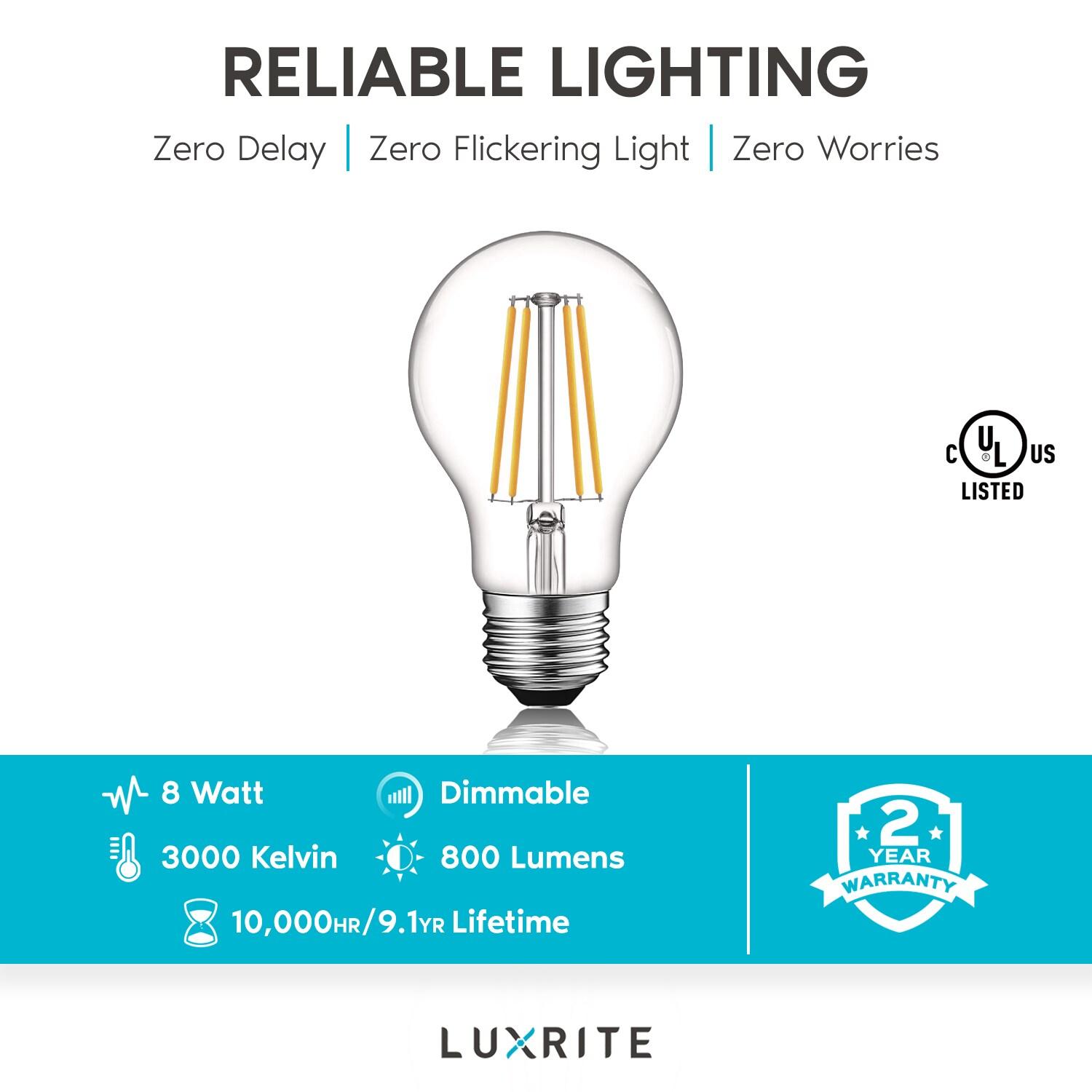 8 Watt (60 Watt Equivalent), Edison A19 LED, Dimmable Light Bulb, E26/Medium (Standard) Base