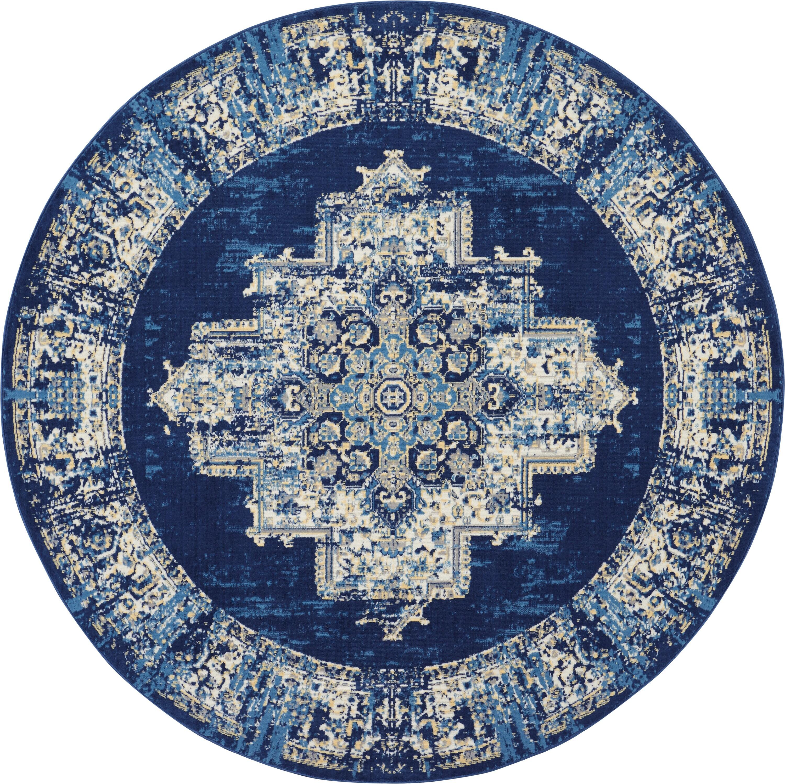 Nourison Grafix Persian Navy Blue 8' x ROUND Area Rug, (8 Round)