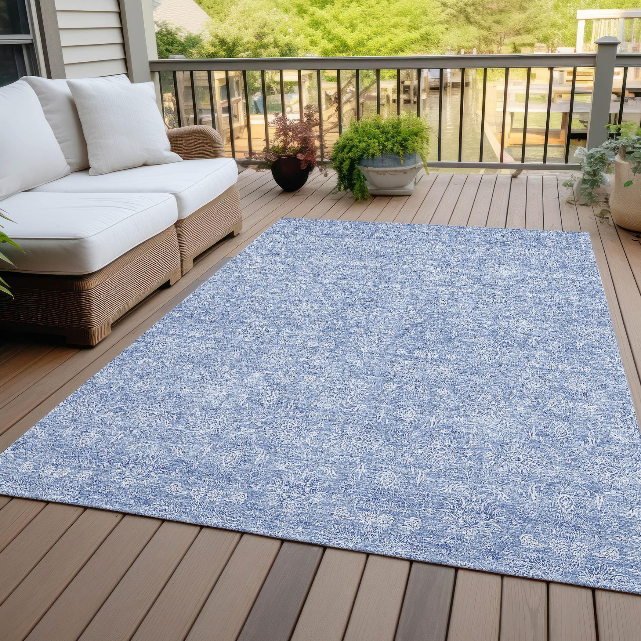 Sky Blue Synthetic Flat Woven 5' x 7'6" Indoor Outdoor Rug