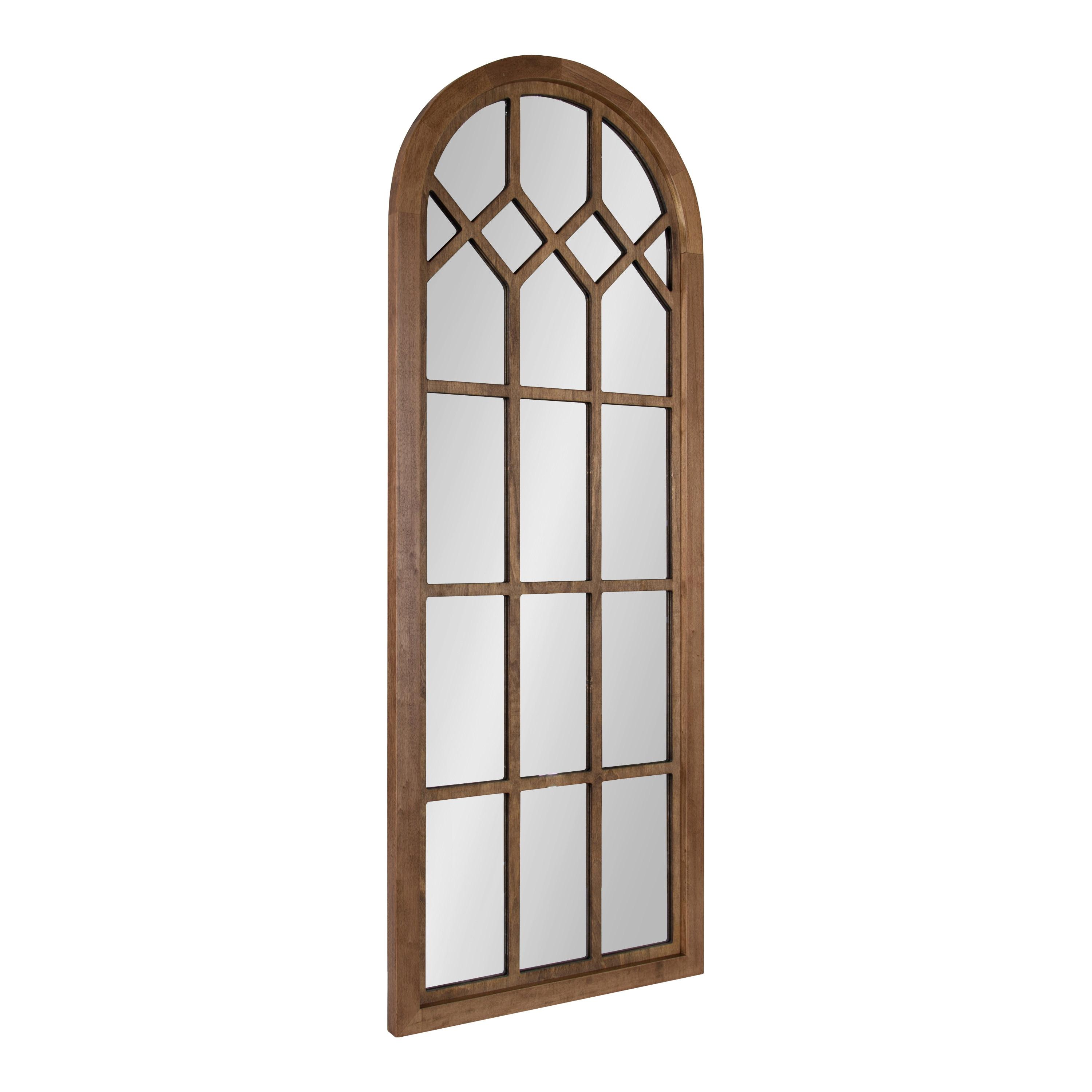 18"x47" Gilcrest Windowpane Wall Mirror Rustic Brown - Kate & Laurel All Things Decor: Oversized Arch Cathedral Design