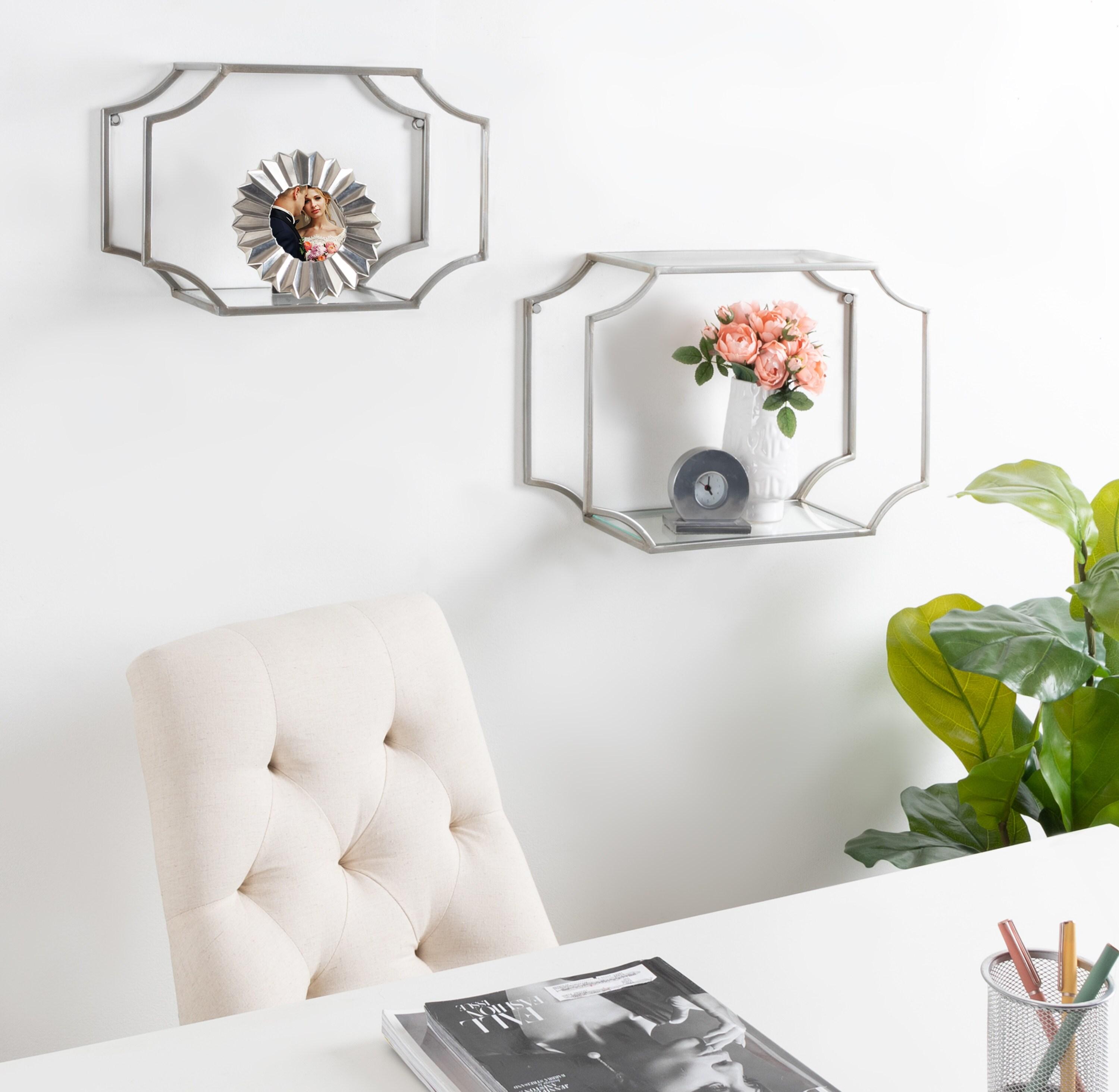 2pc 18" Ciel Modern Glam Metal Wall Shelf Set Silver - Kate & Laurel All Things Decor