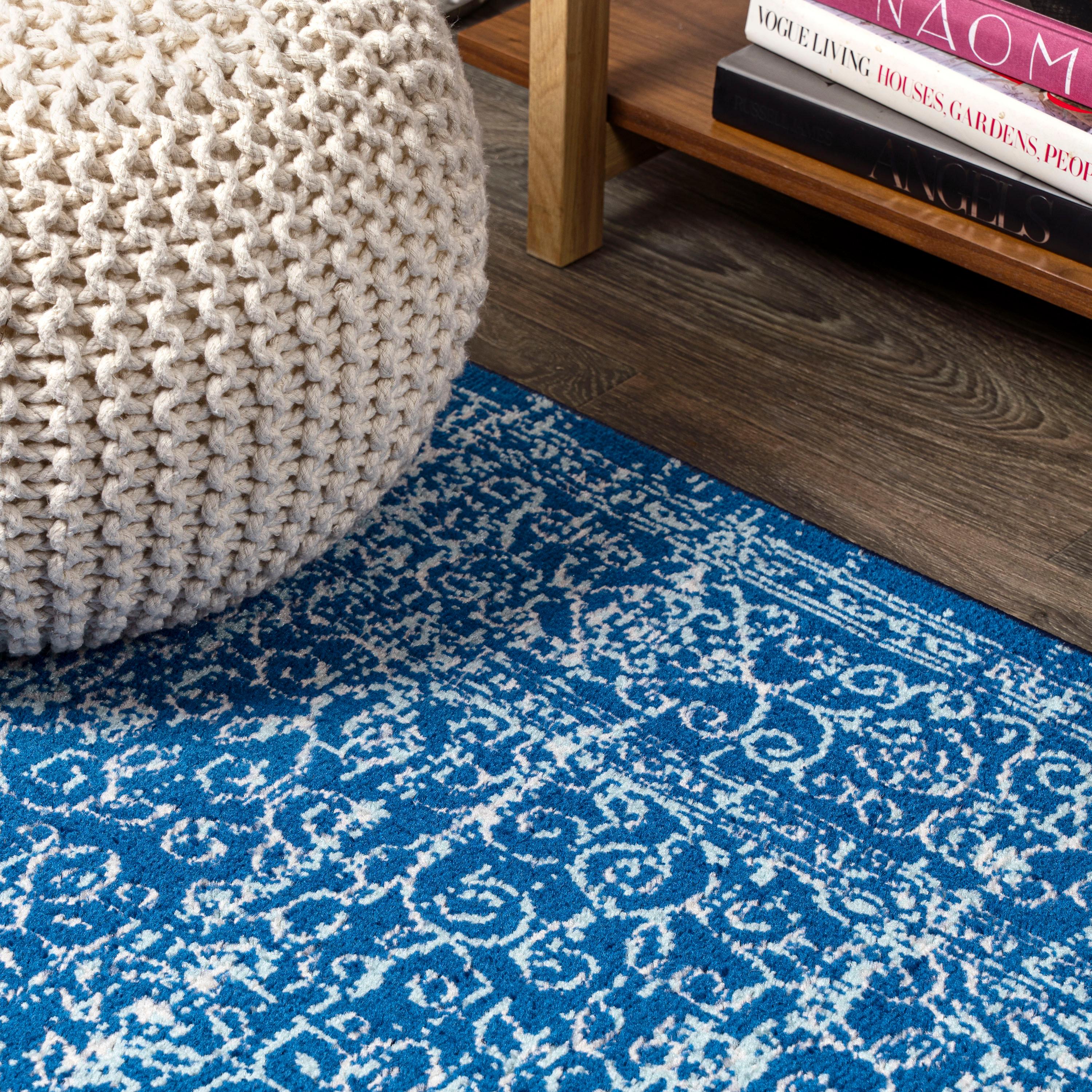 4'x6' Ferro Filigree Charcoal Black and White Area Rug, Blue - JONATHAN Y