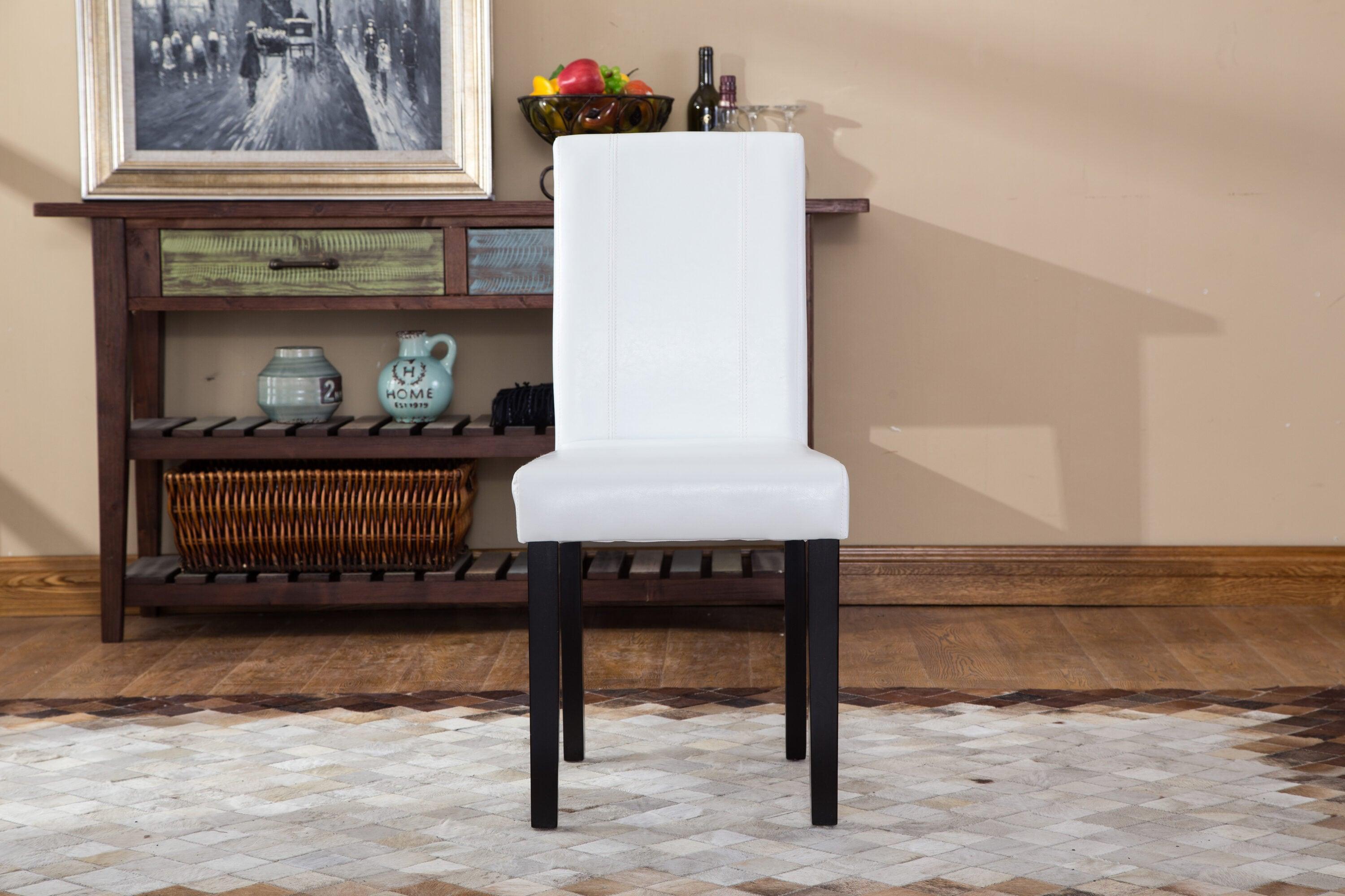 Roundhill Urban Style Solid Wood Faux Leather Parsons Chair, White, Set of 2