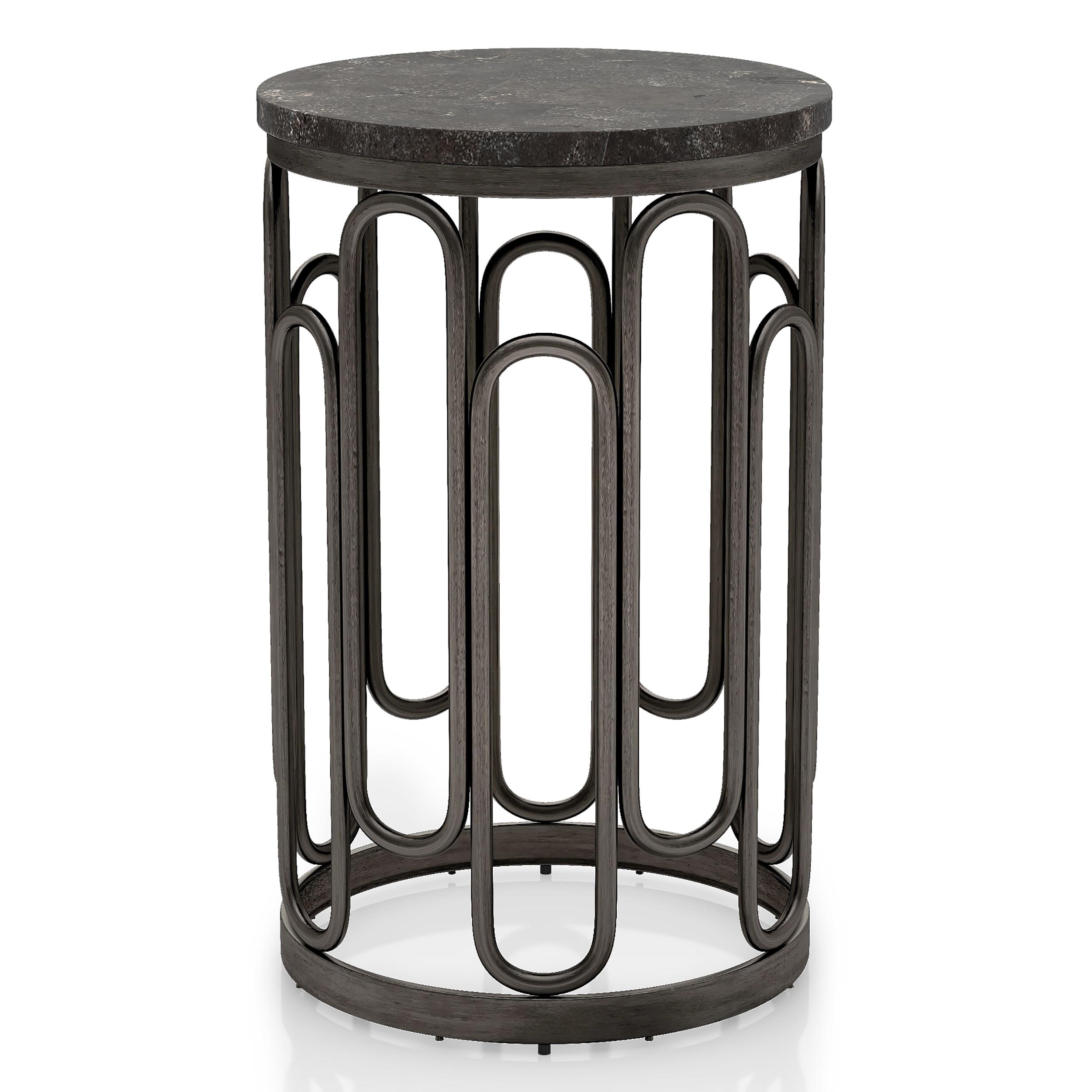 Furniture of America Saz Metal Stone Top Small End Table, Black