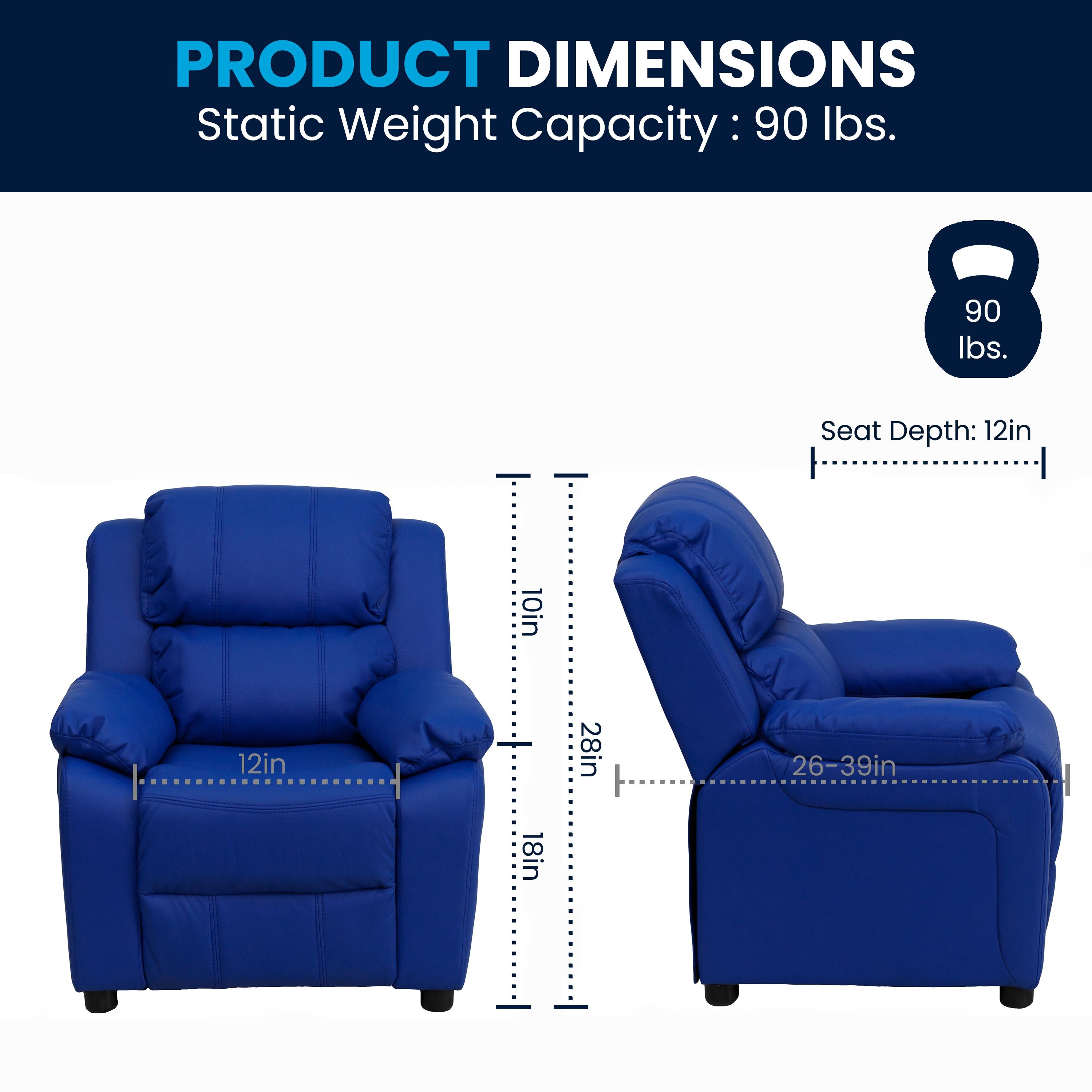 Flash Furniture Charlie Deluxe Padded Contemporary Blue Vinyl Kids Recliner with Storage Arms