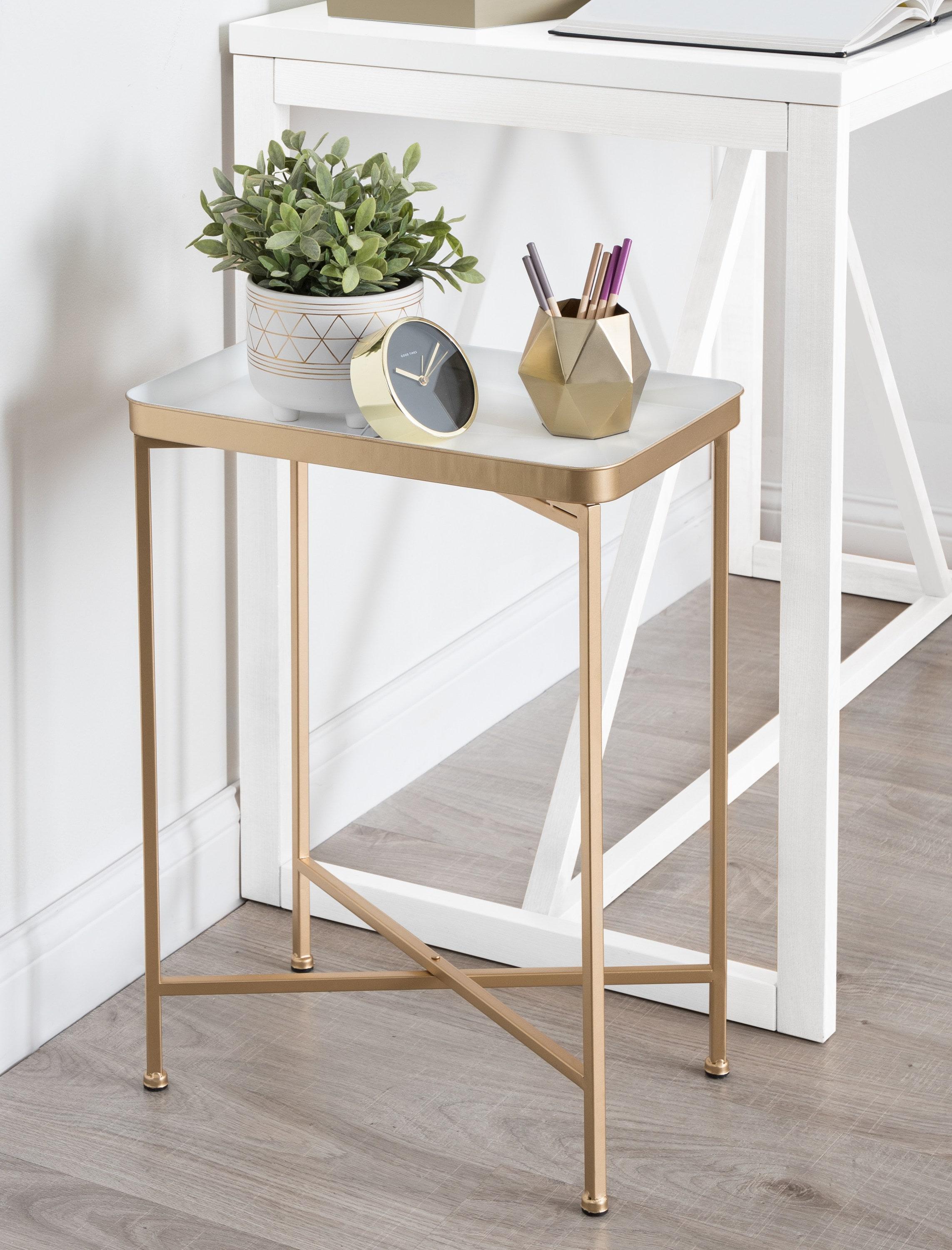 Kate and Laurel Celia Rectangle Metal Side Table, 18x12x26, White and Gold