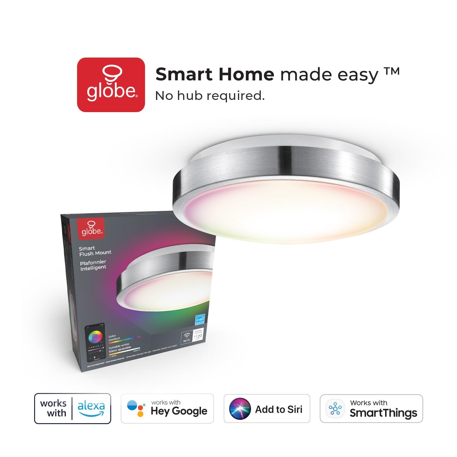 Smart Brushed Nickel 16W 11" White LED Wi-Fi Enabled Voice Activated Flush Mount Ceiling Light: ETL & Energy Star Certified