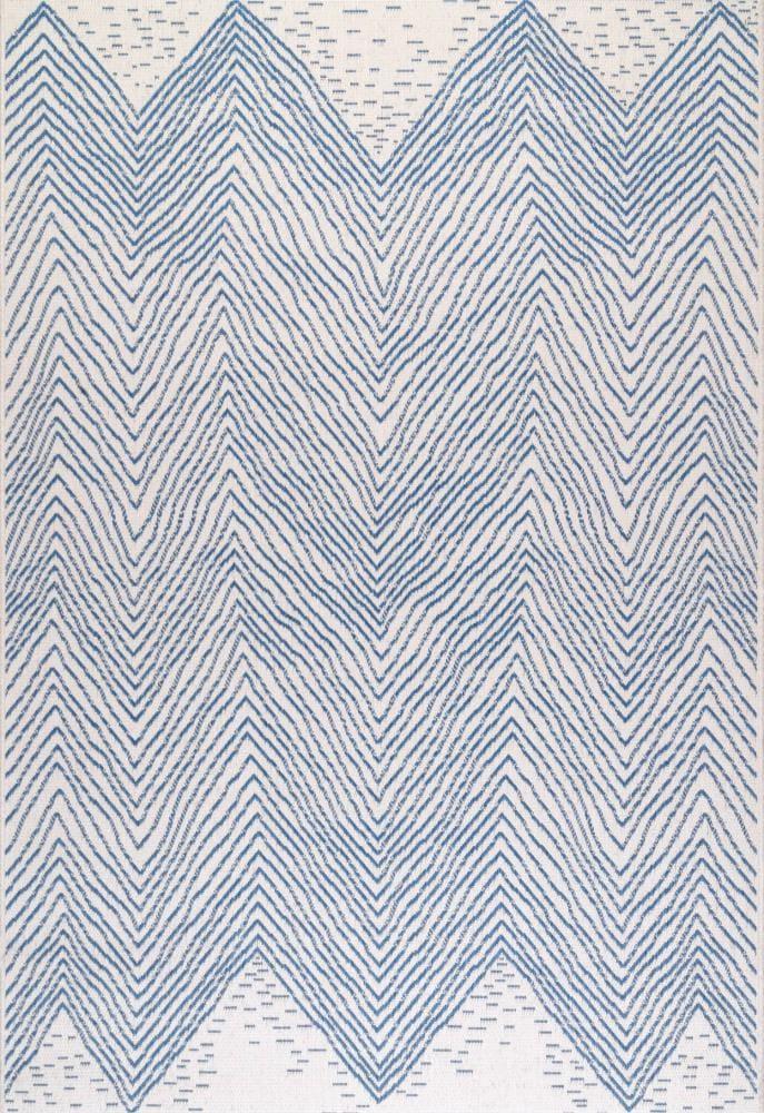 Dunham Abstract Indoor/Outdoor Area Rug for Living Room Patio Deck Front Porch Kitchen, Blue/Ivory