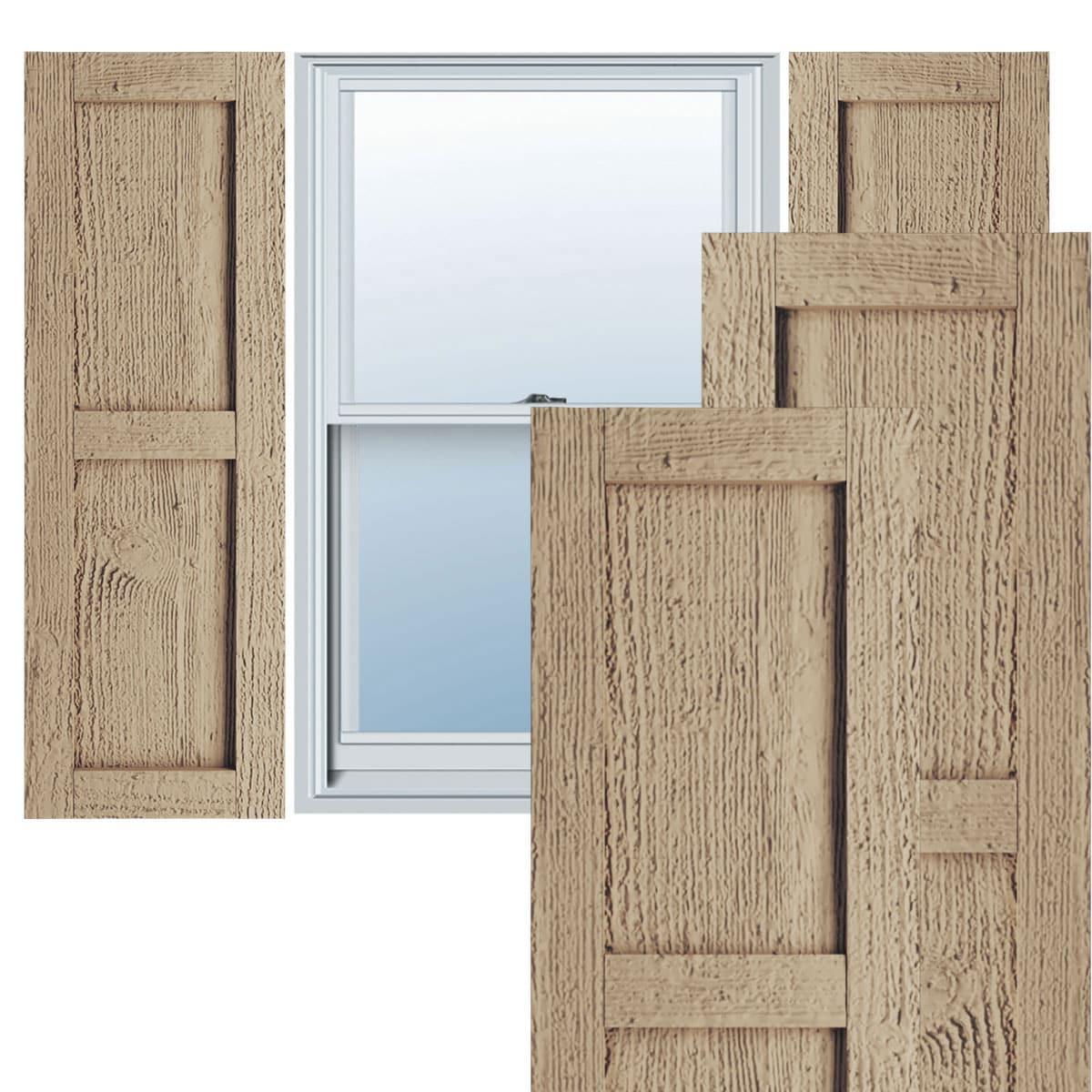 Ekena Millwork Rustic Two Equal Panel Flat Panel Faux Wood Shutters (Per Pair)