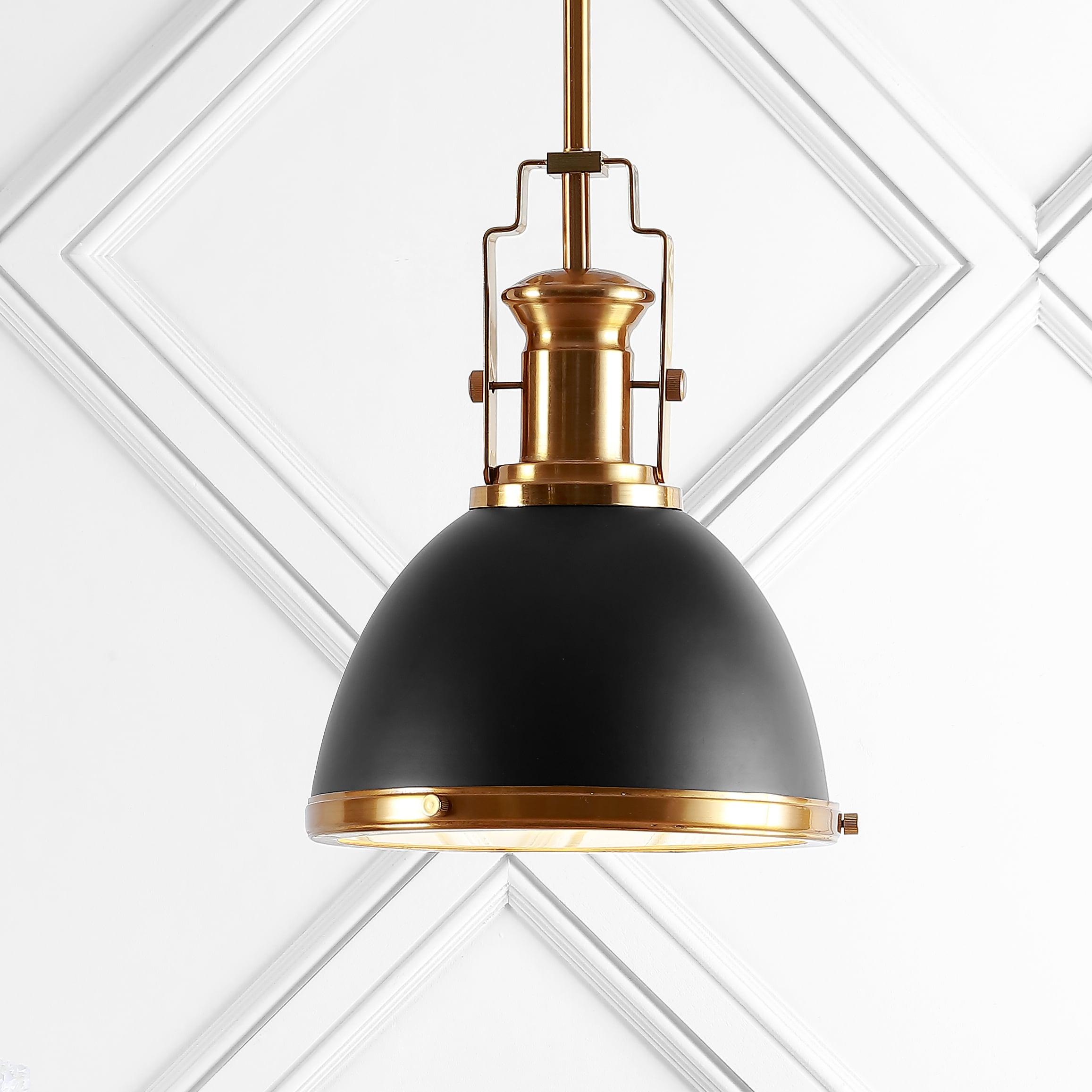 Homer 10" 1-Light Modern Industrial Iron LED Dome Pendant, Black/Brass Gold