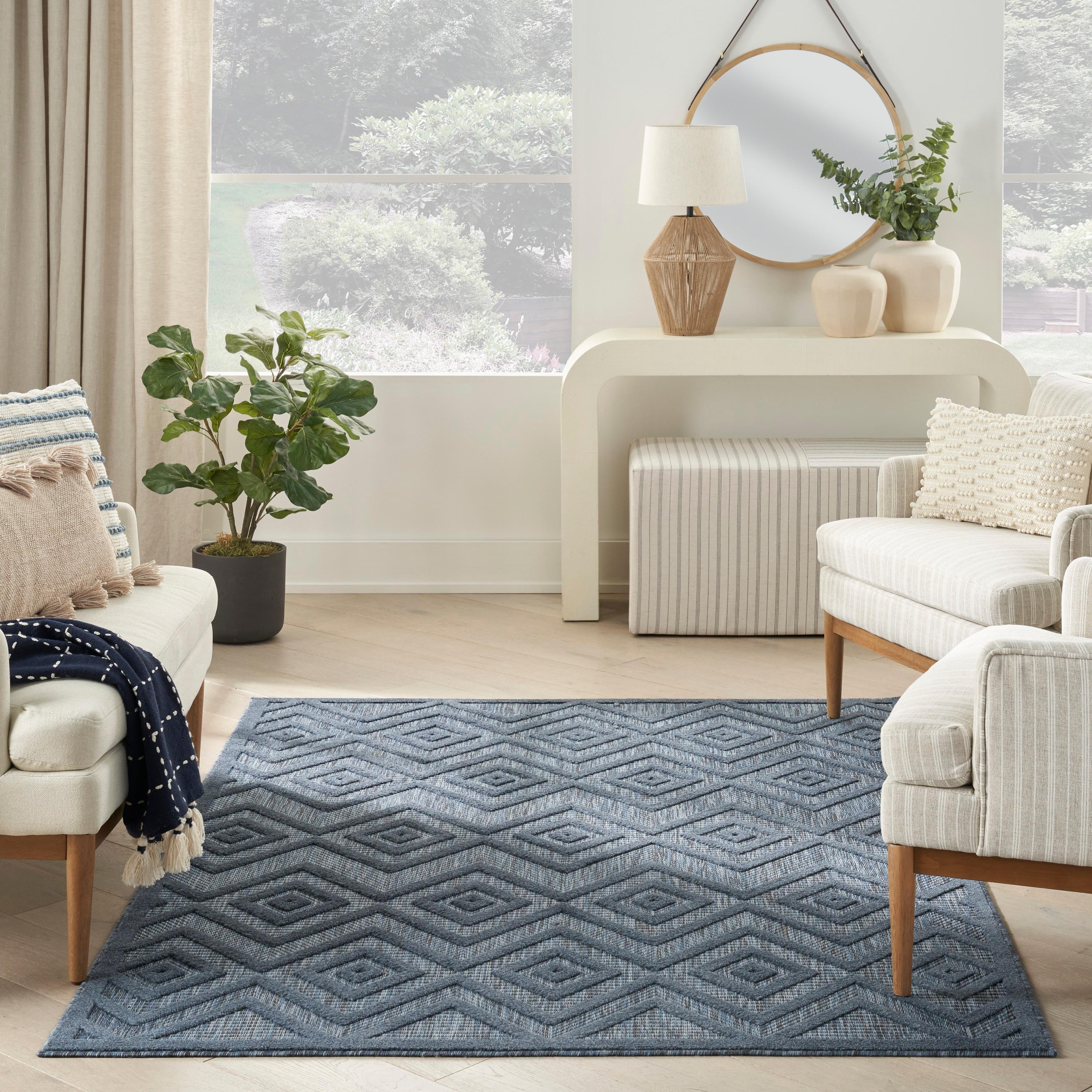 Foundry Select Versatile Diamond Navy Blue Indoor/Outdoor Area Rug