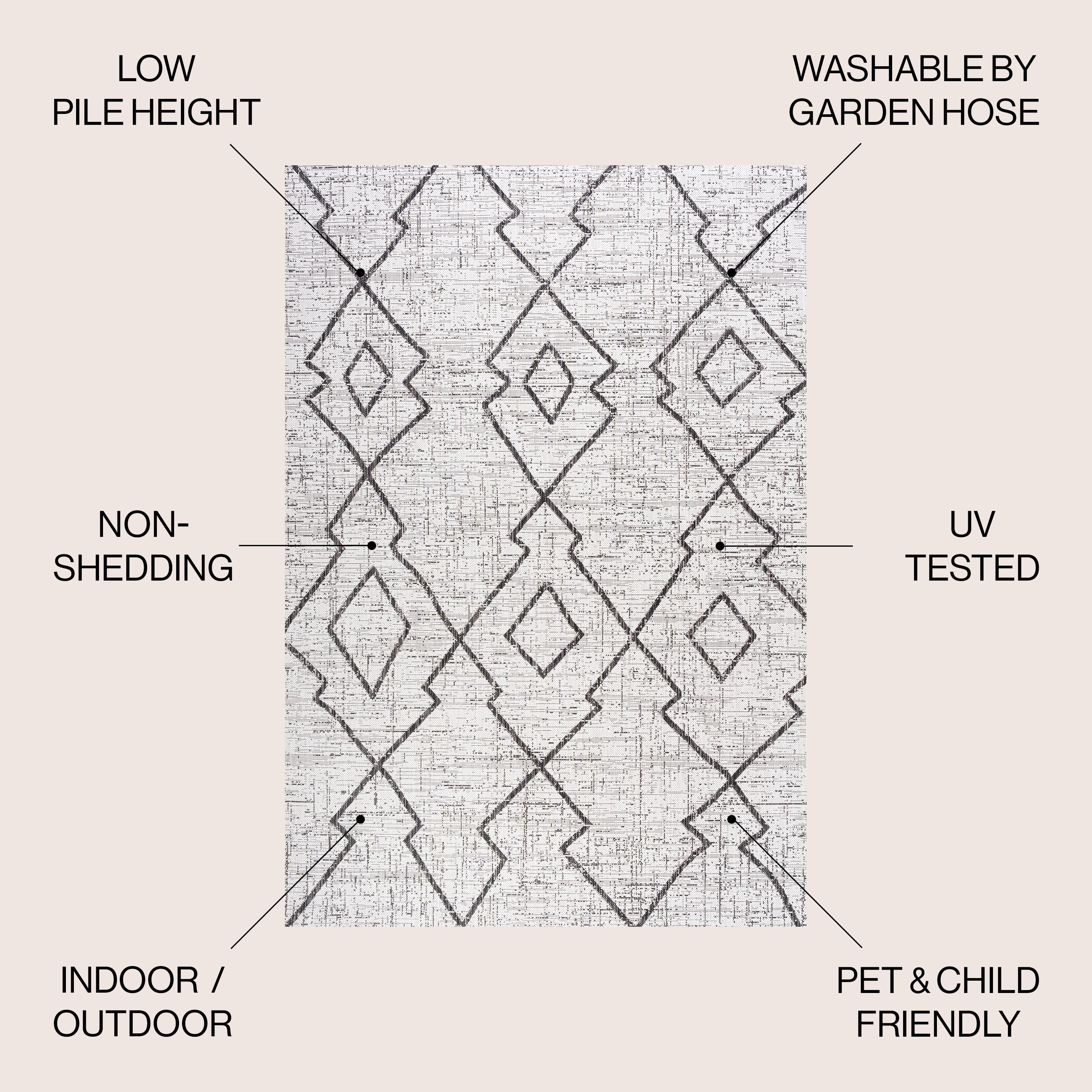 3'x5' Carwa  Diamond Trellis Indoor/Outdoor Area Rug, Ivory/Black - JONATHAN Y