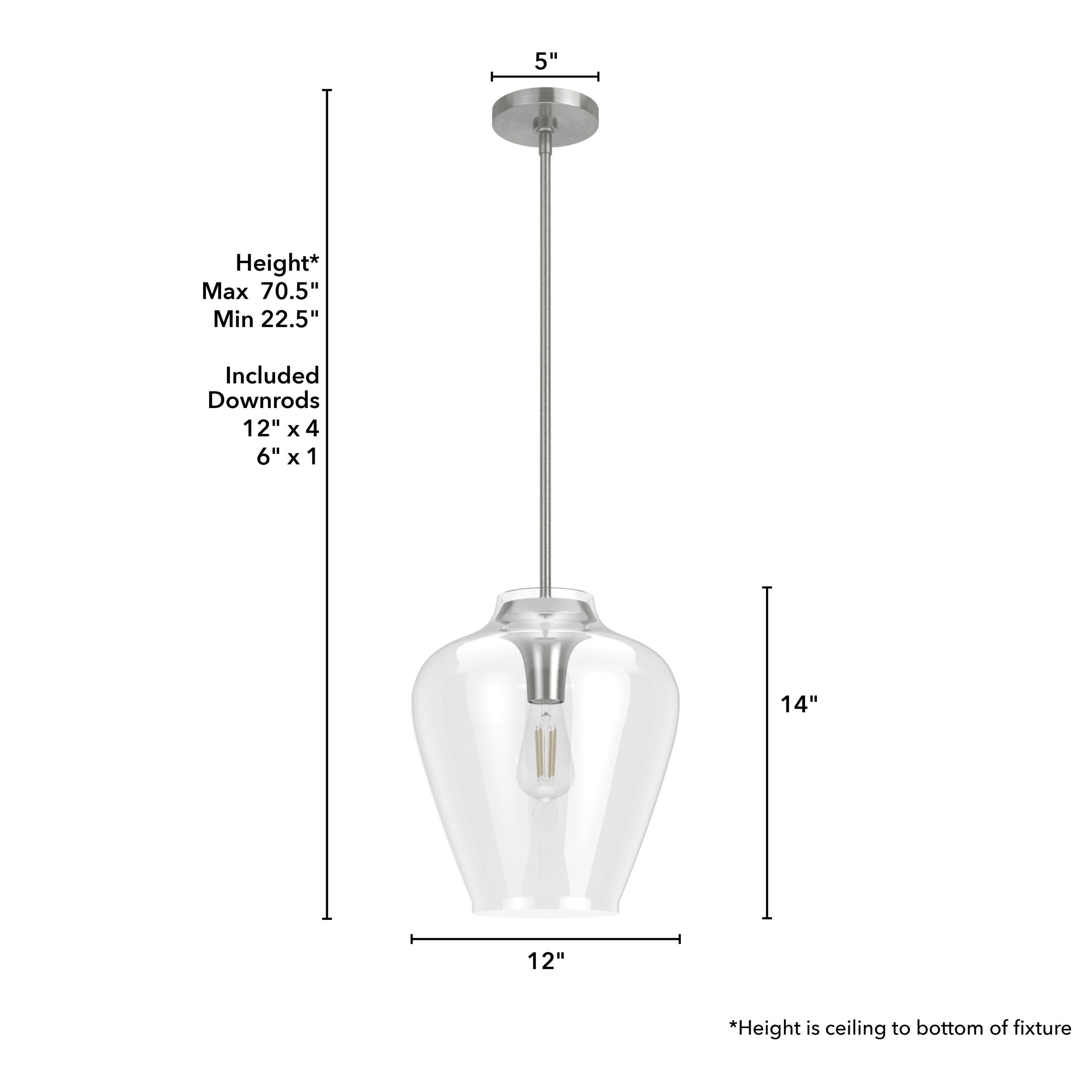 Hunter Fan 1-Light Vidria Pendant Brushed Nickel: Modern Glass Ceiling Fixture, UL Listed, Adjustable Height