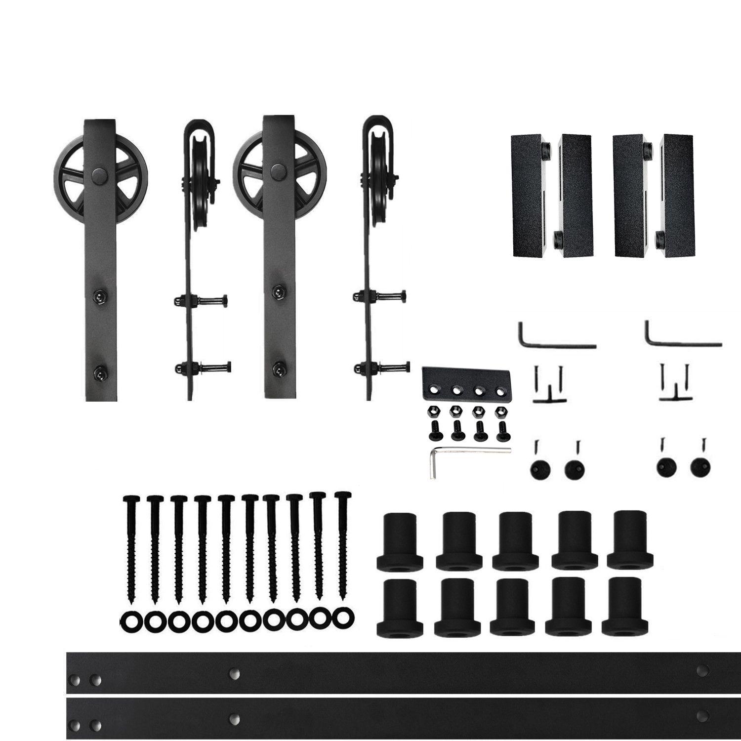 Homacer Black Rustic Spoke Wheel Design Non-Bypass Double Barn Door Hardware Kit( Door Not Included)
