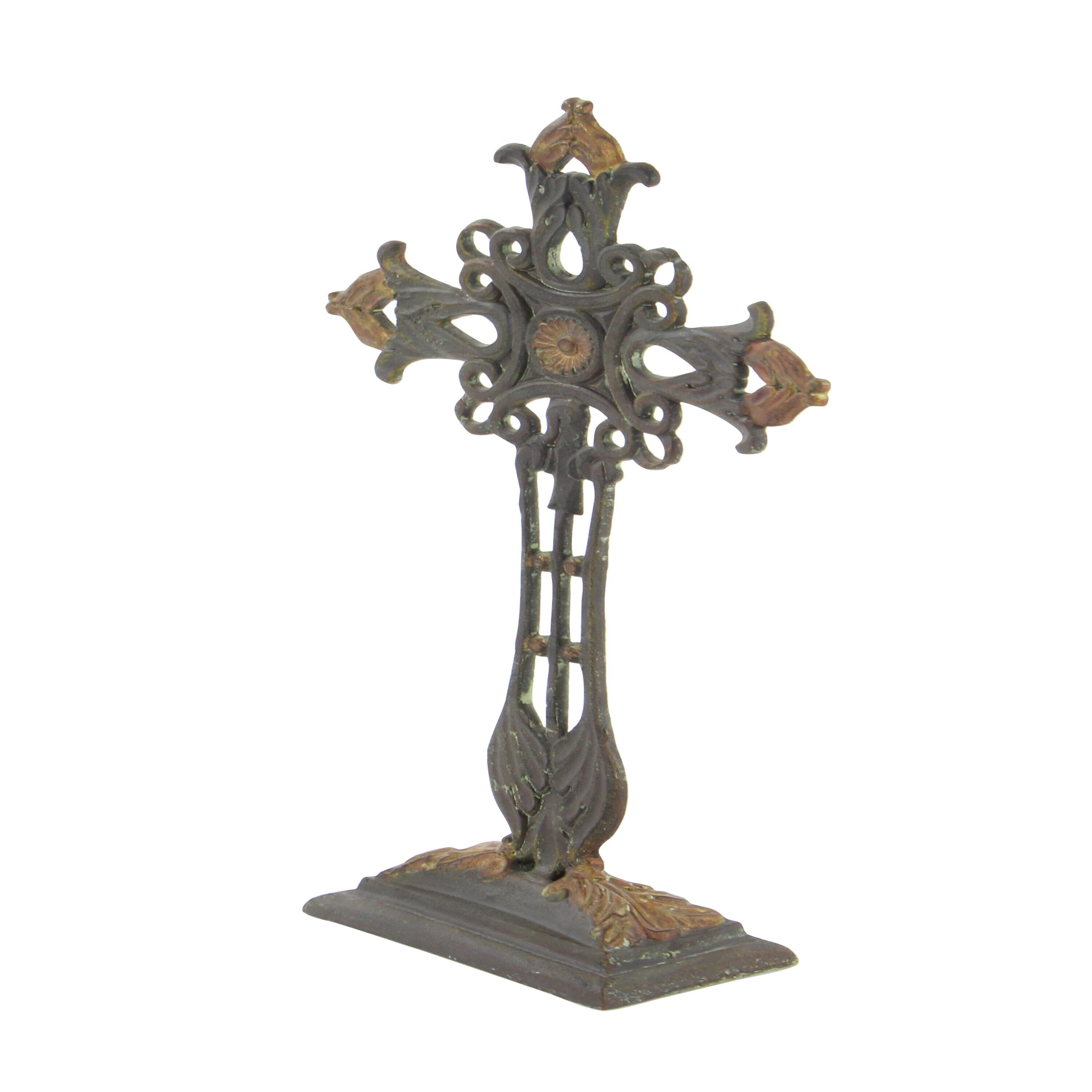 5" x 21" Copper Metal Cross Biblical Sculpture, by DecMode