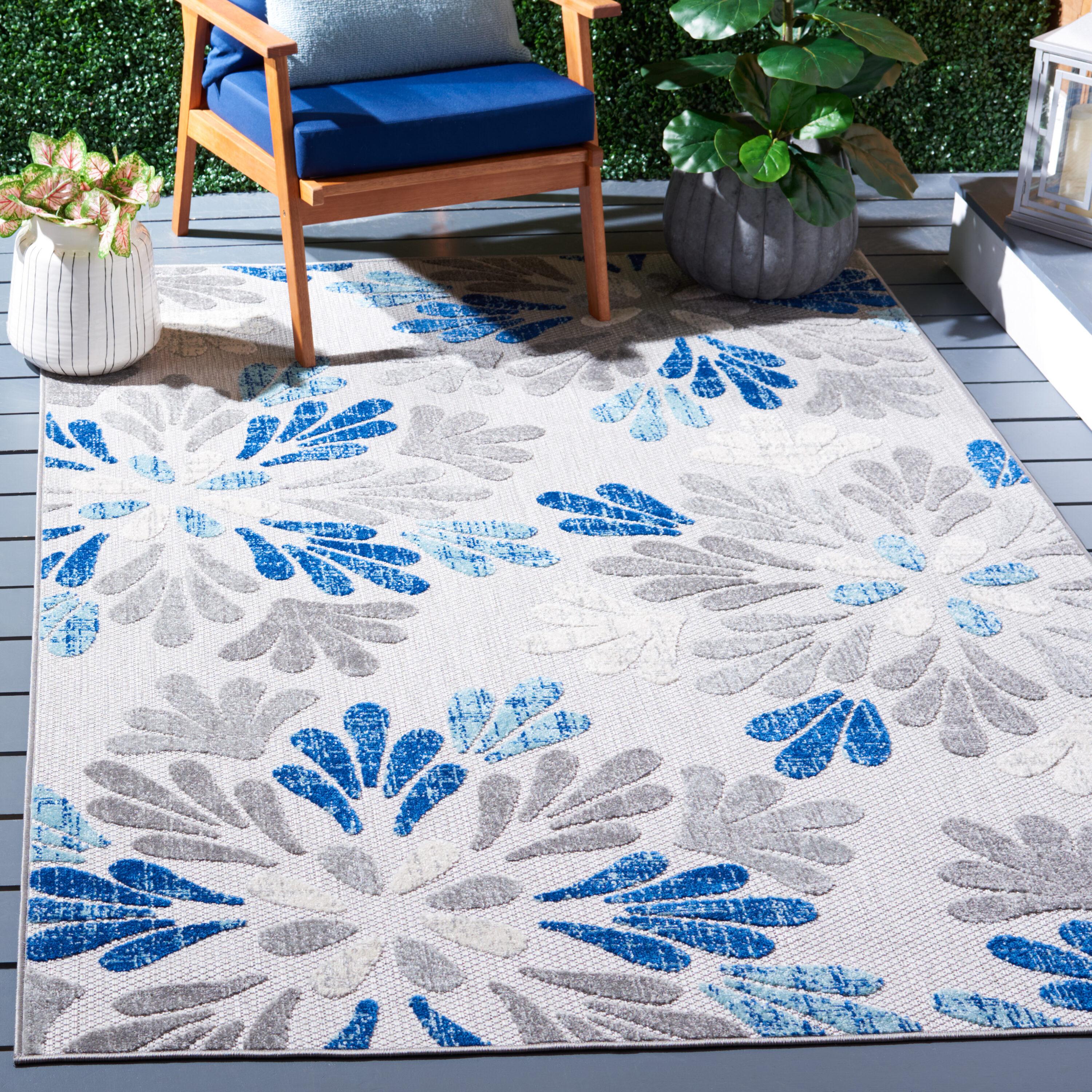 Cabana CBN800 Power Loomed Indoor/Outdoor Area Rug - Grey/Blue - 4'x6' - Safavieh.