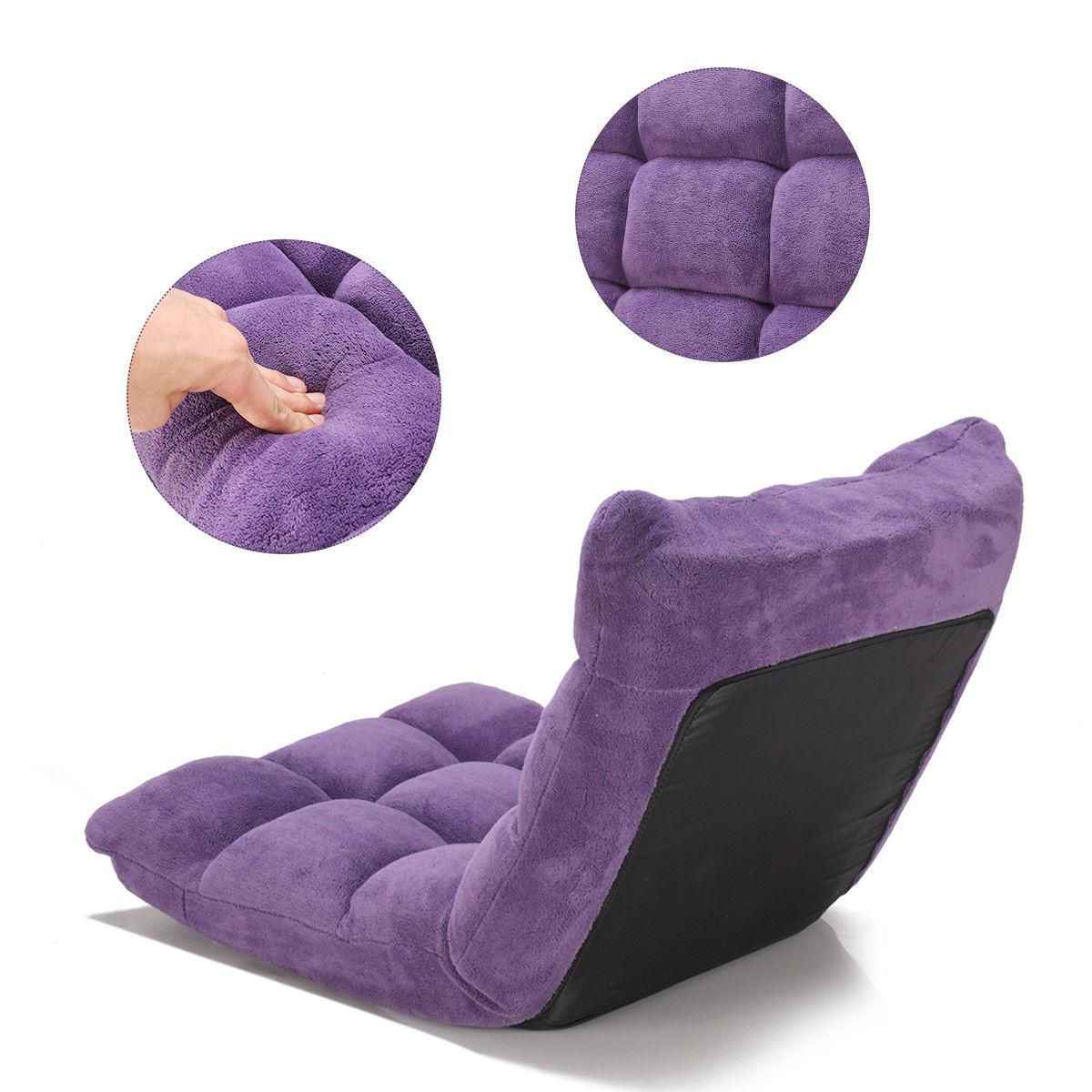 Finihen Adjustable 14-position Cushioned Floor Chair, Folding Lazy Sofa Chair for Living Room, Bedroom, for Gaming, Reading, Purple
