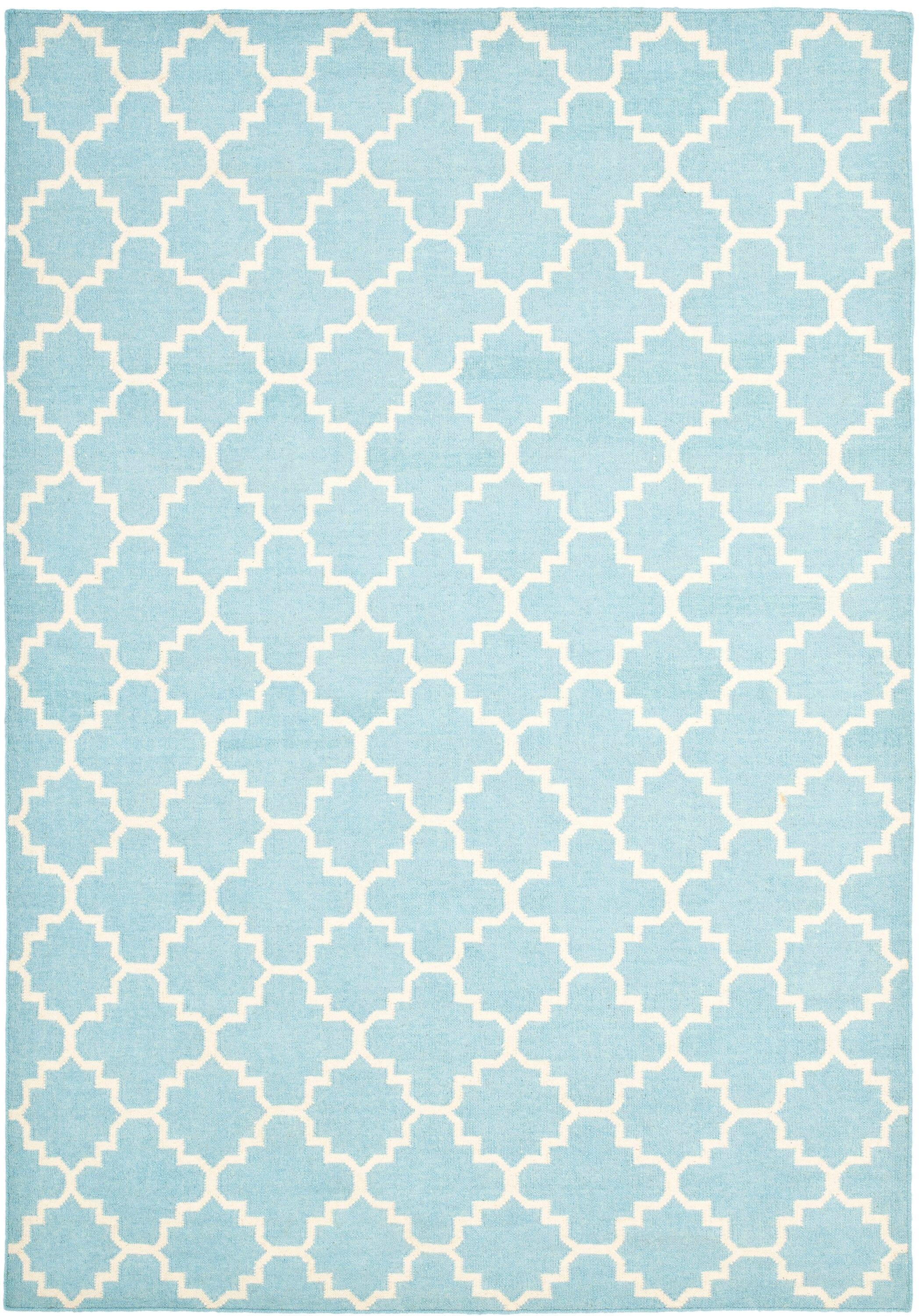 SAFAVIEH Dhurries Brad Geometric Area Rug, Light Blue/Ivory, 8' x 10'