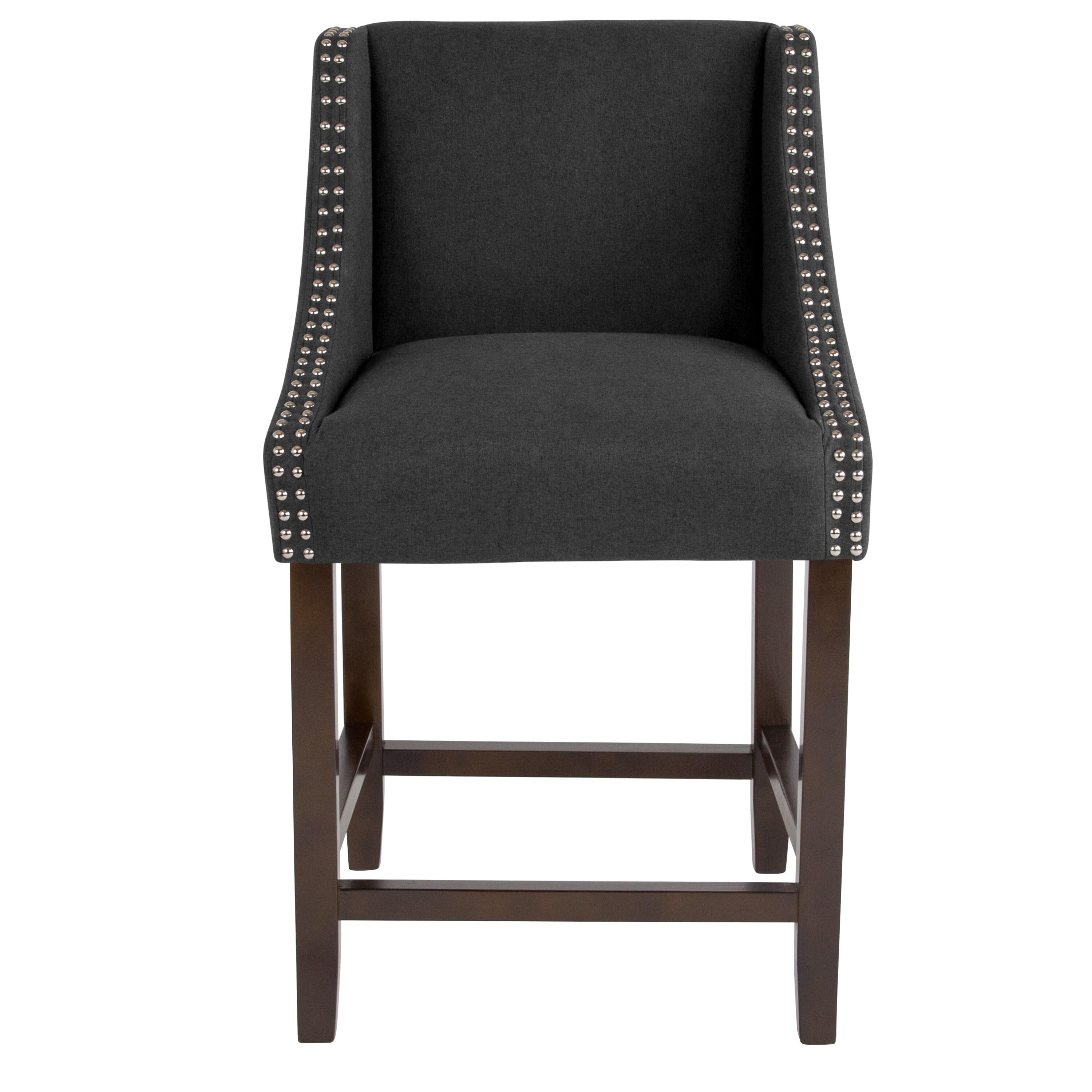Flash Furniture Carmel Series 24" High Transitional Walnut Counter Height Stool with Accent Nail Trim in Charcoal Fabric