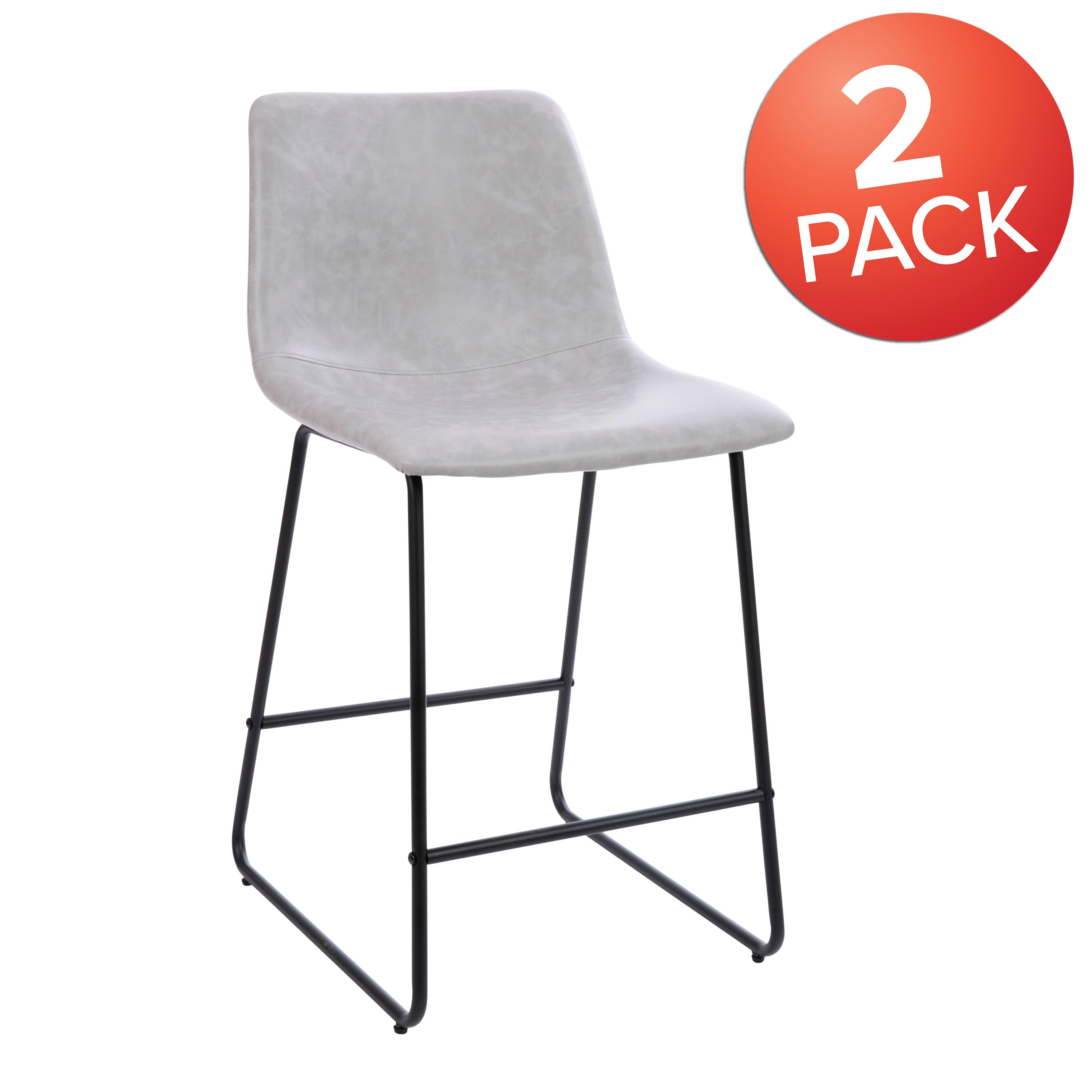 Flash Furniture Reagan 24 inch LeatherSoft Counter Height Barstools in Light Gray, Set of 2