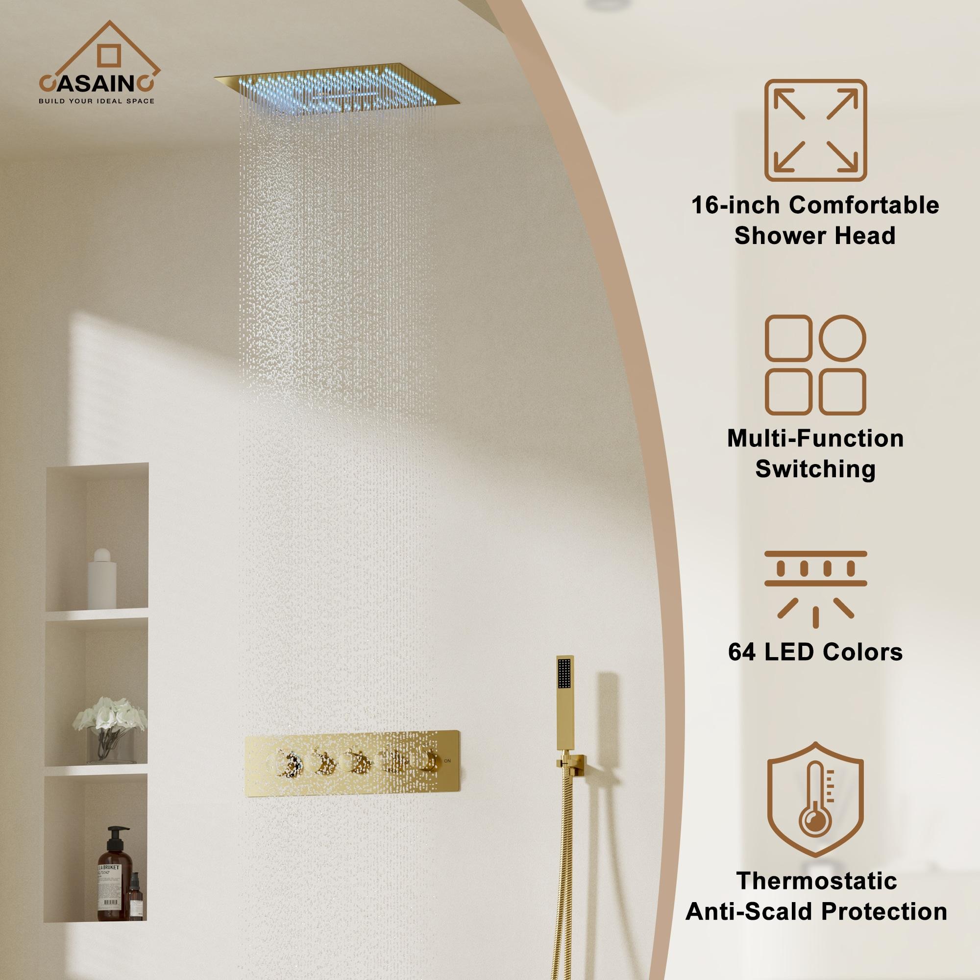 Camino 4-Function Luxury 16 Inch Thermostatic Rain Shower Set with Remote Control 64 Color Lights