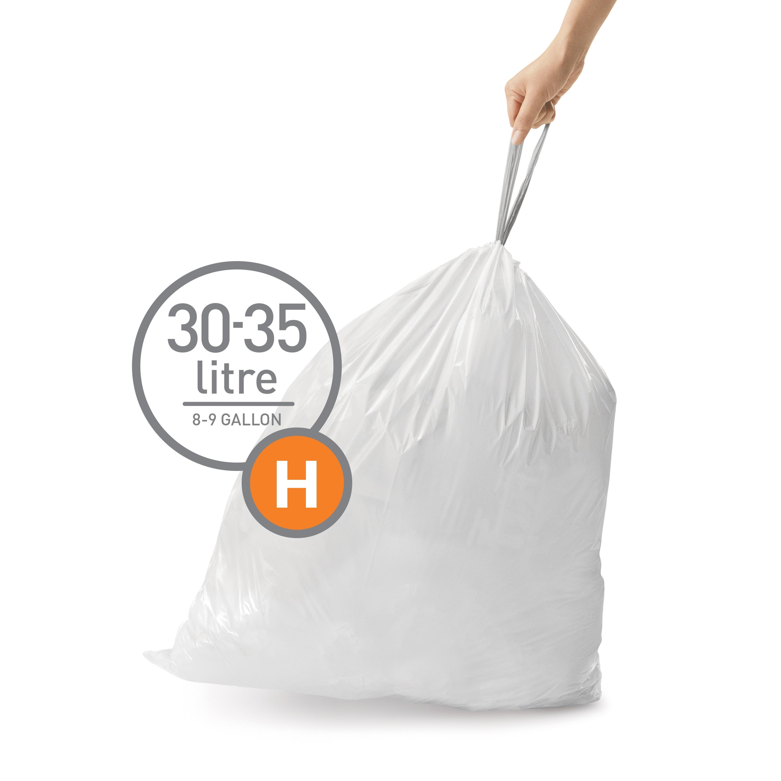 Simplehuman Code H Custom Fit Drawstring Trash Bags, 30-35 Liter / 8-9.2 Gallon