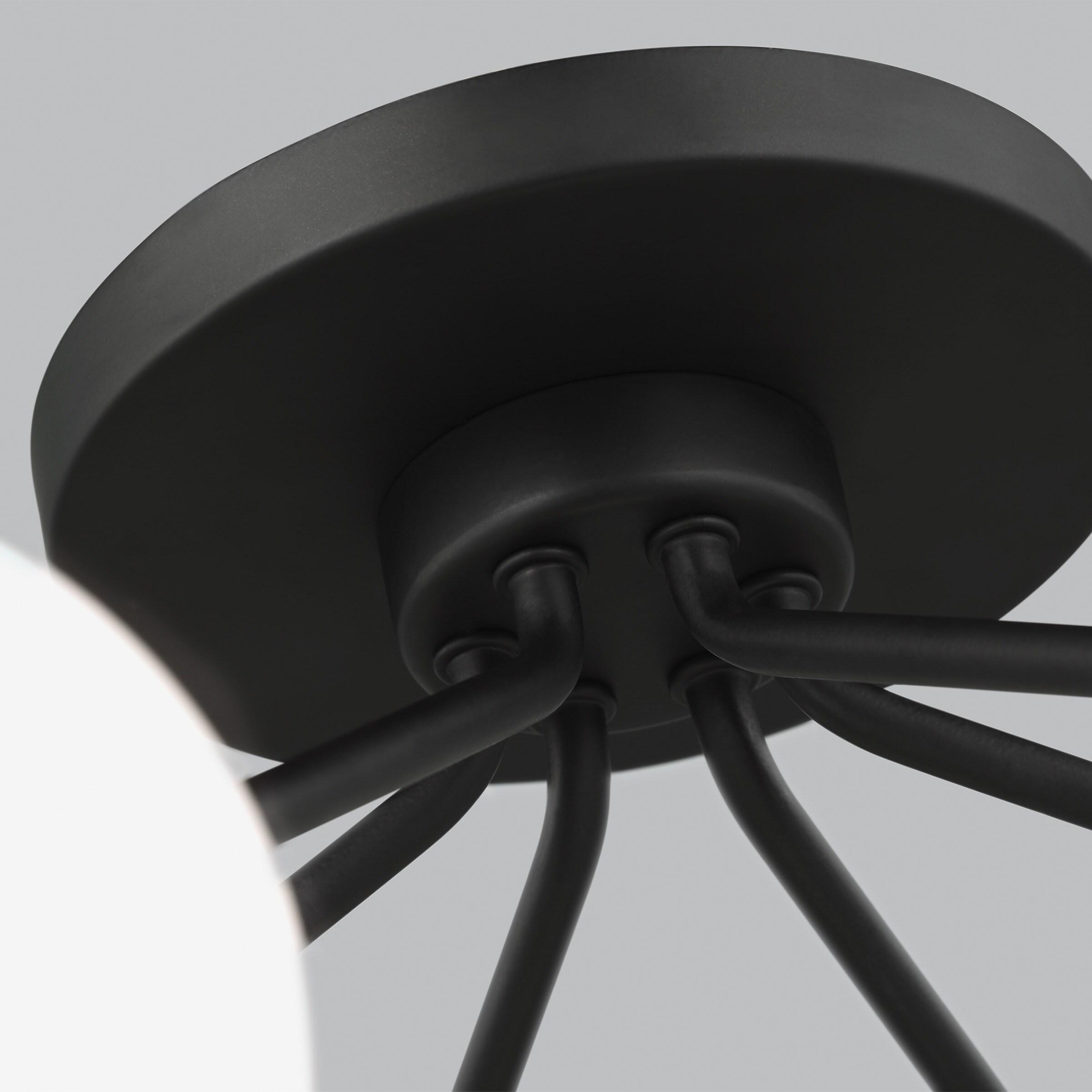 Donovan Matte Black 24" Modern Globe Semi-Flush Mount with White Glass