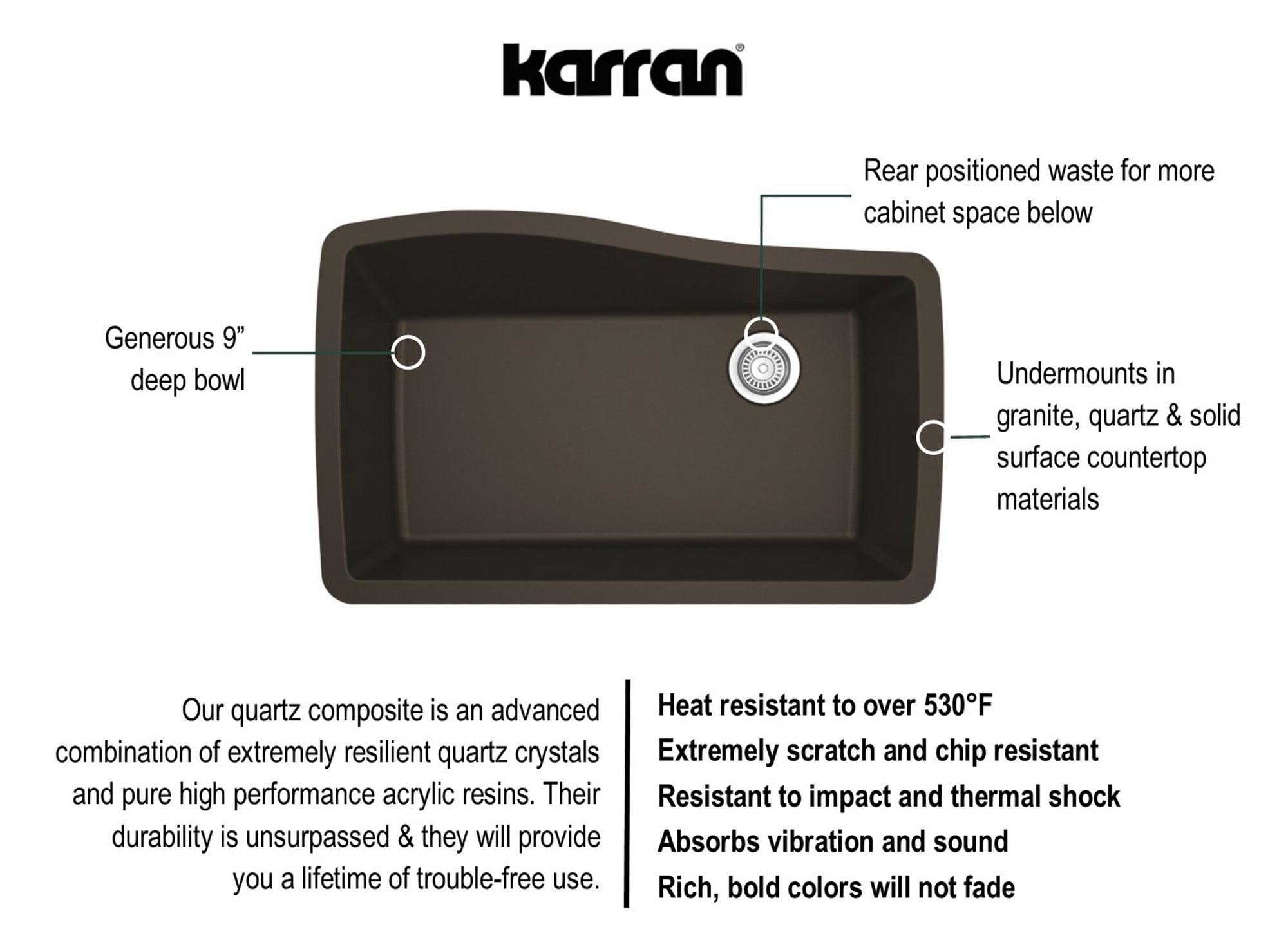 Karran Undermount Quartz Composite 33-1/2'' X 21'' Single Bowl Kitchen Sink
