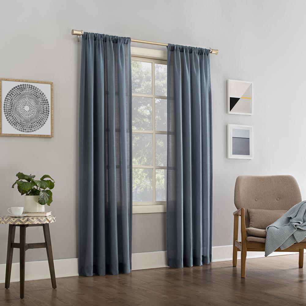 No. 918 Daniela 1-Piece Linen Blend Semi-Sheer Rod Pocket Curtain Panel, 54"x84", Denim Blue
