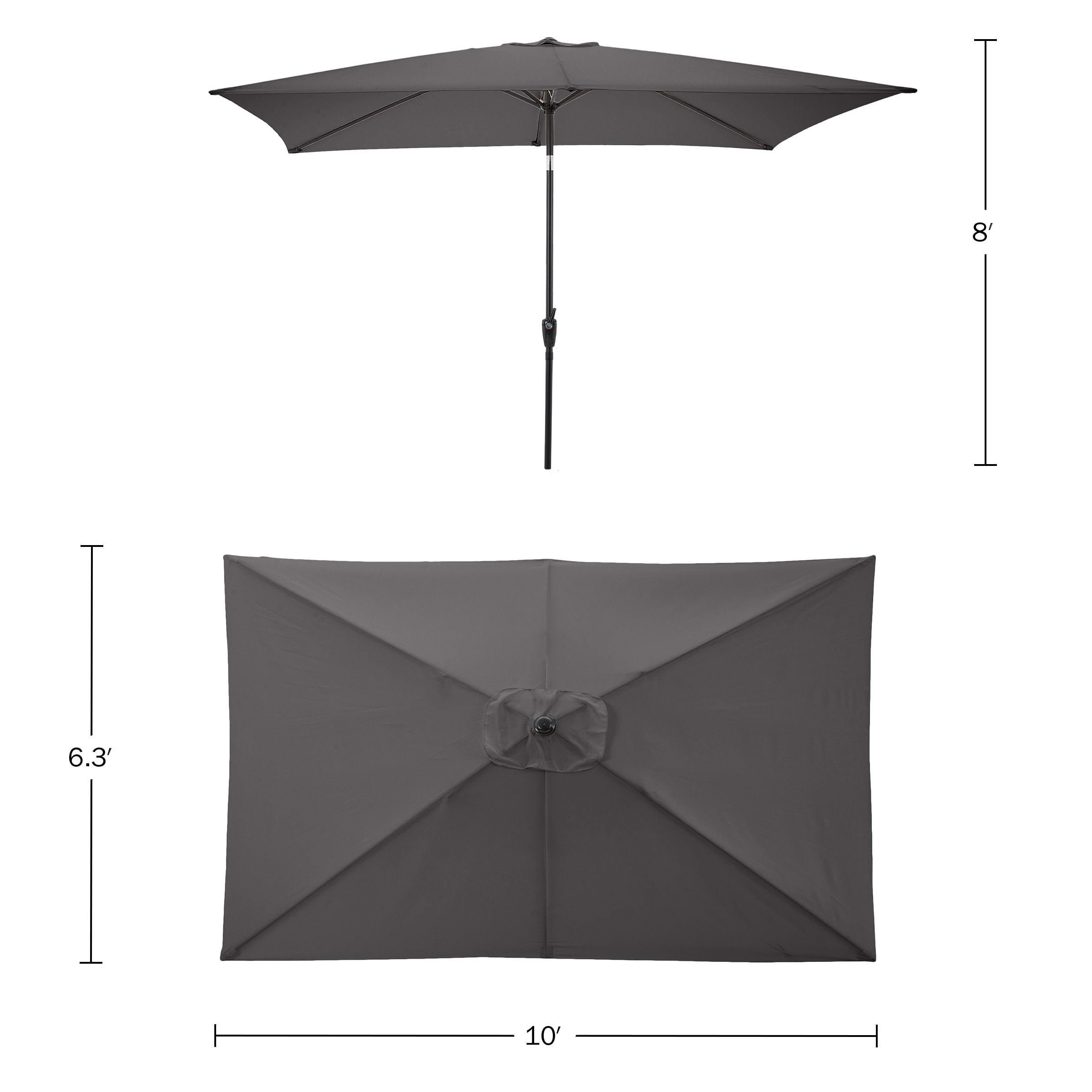 Rectangular Patio Umbrella - 10 Ft Easy Crank Sun Shade with Push Button Tilt for Outdoor Furniture, Deck, Backyard, or Pool by Pure Garden (Gray)