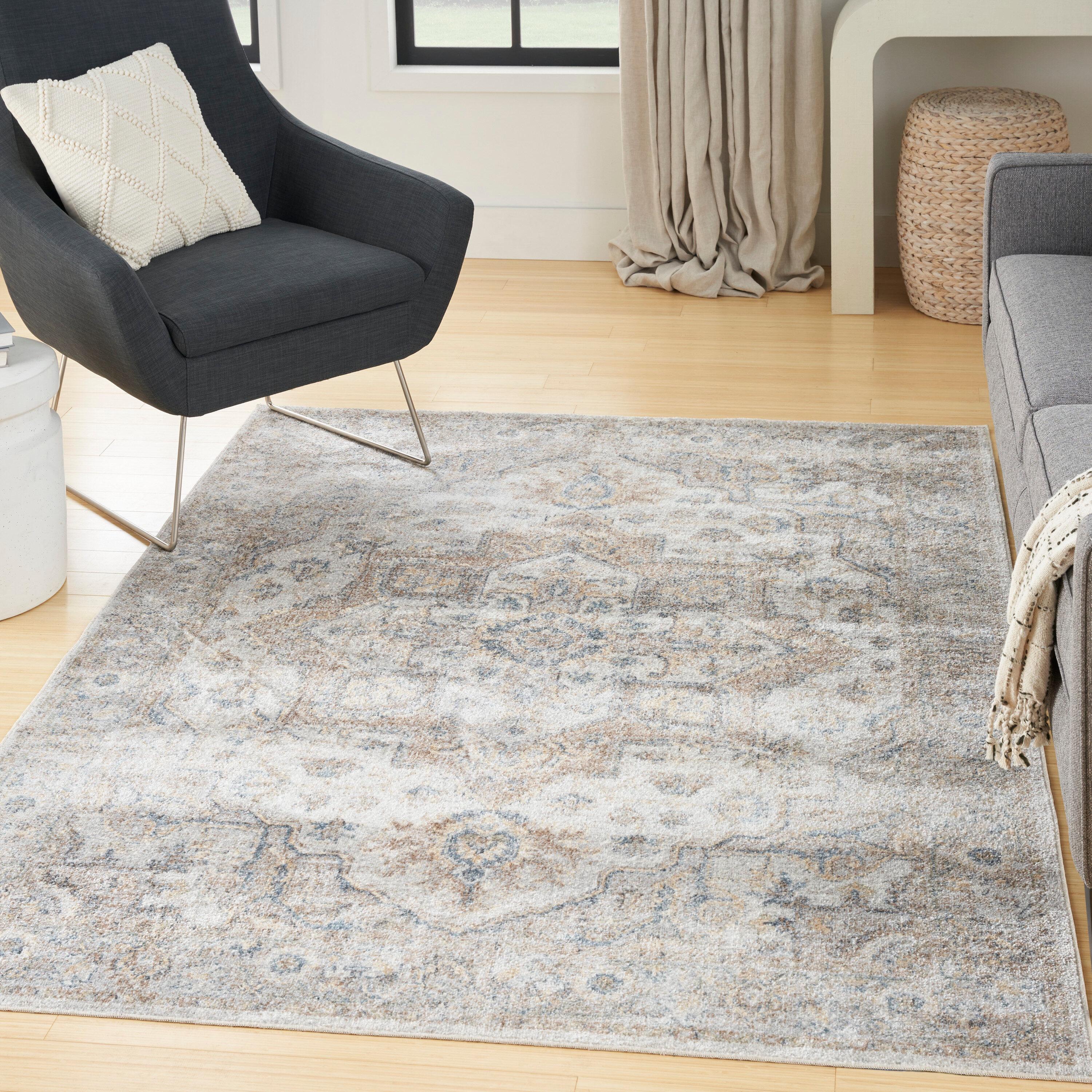 Nourison Astra Machine Washable Vintage Medallion Indoor Rug Silver Grey 6'7" x 9'