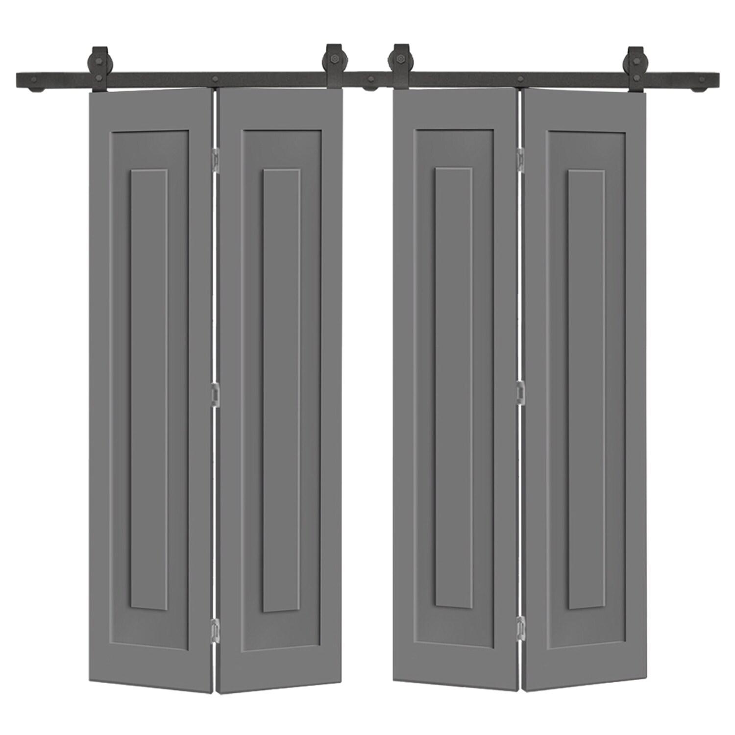 Calhome 3 PANEL Shaker Composite Double Bi-Fold Door with Sliding Barn Door Hardware Kit